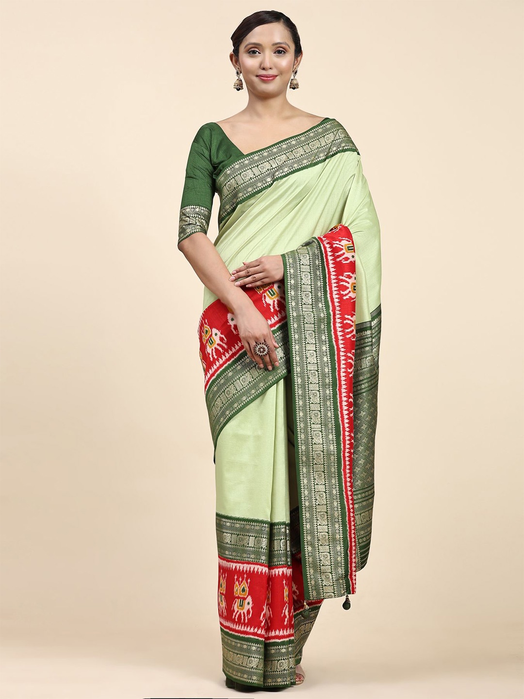 

Phenav Pure Silk Patola Saree, Green