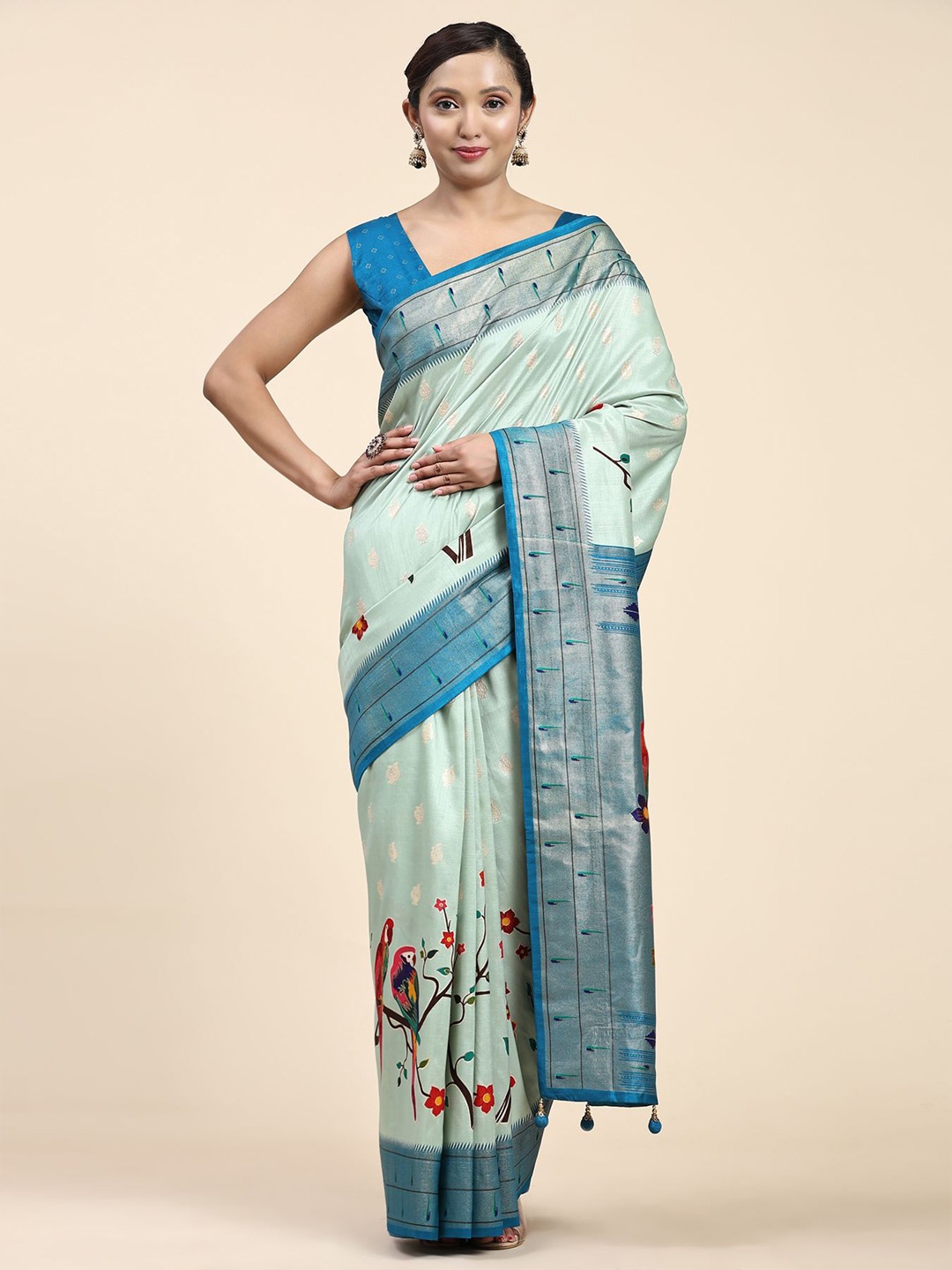 

Phenav Ethnic Motifs Woven Design Zari Pure Silk Patola Saree, Blue