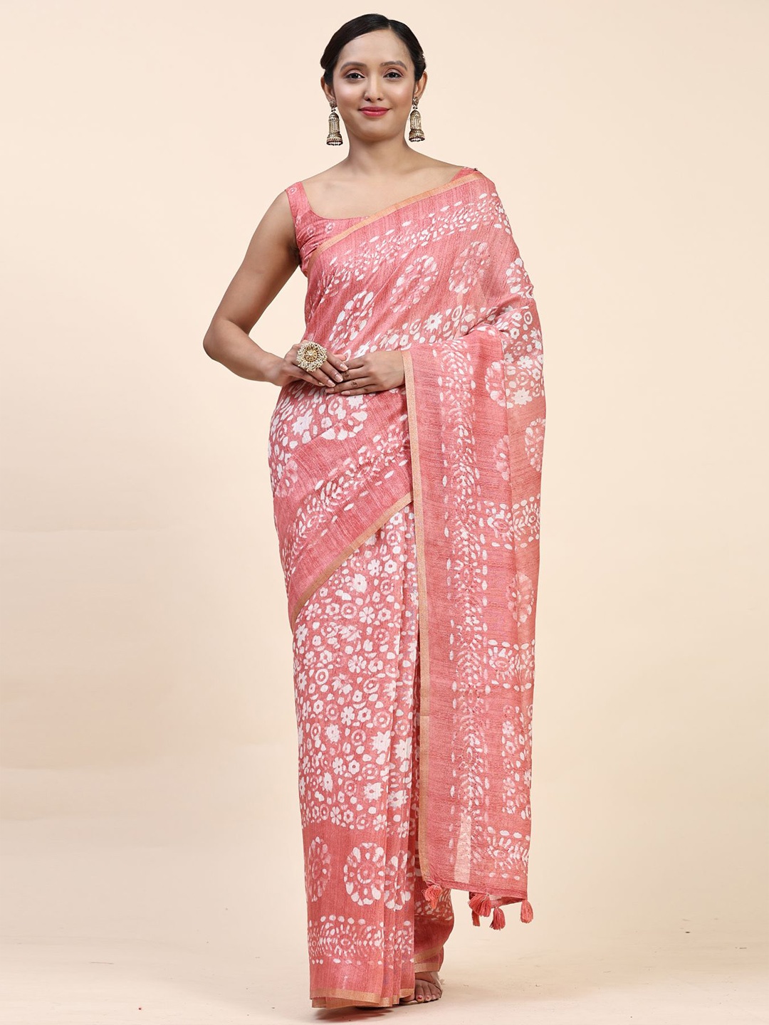 

Phenav Ethnic Motifs Zari Pure Silk Patola Saree, Pink