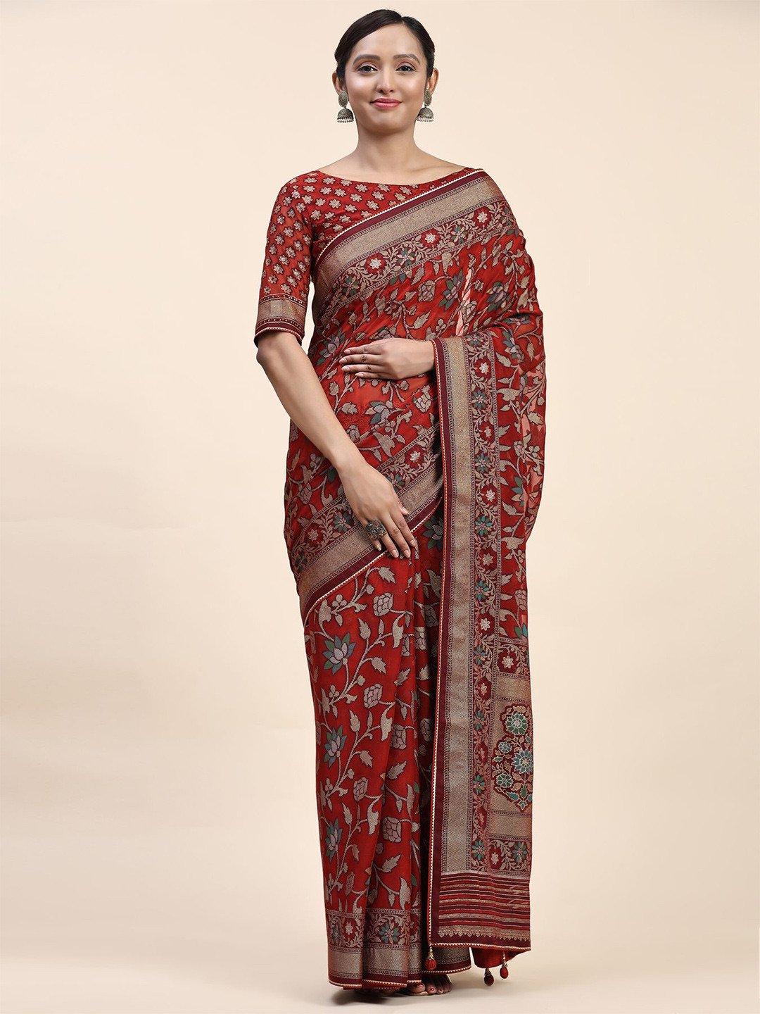 

Phenav Floral Printed Pure Silk Patola Saree, Brown