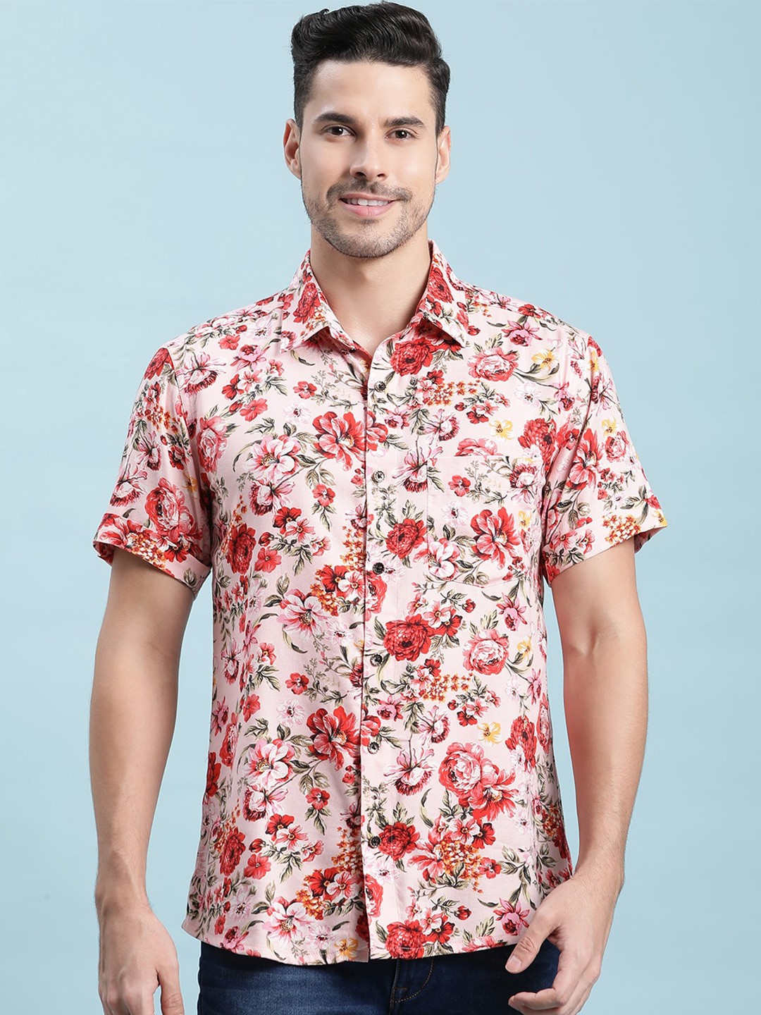 

Stuffie Land Floral Printed Cotton Casual Shirt, Pink