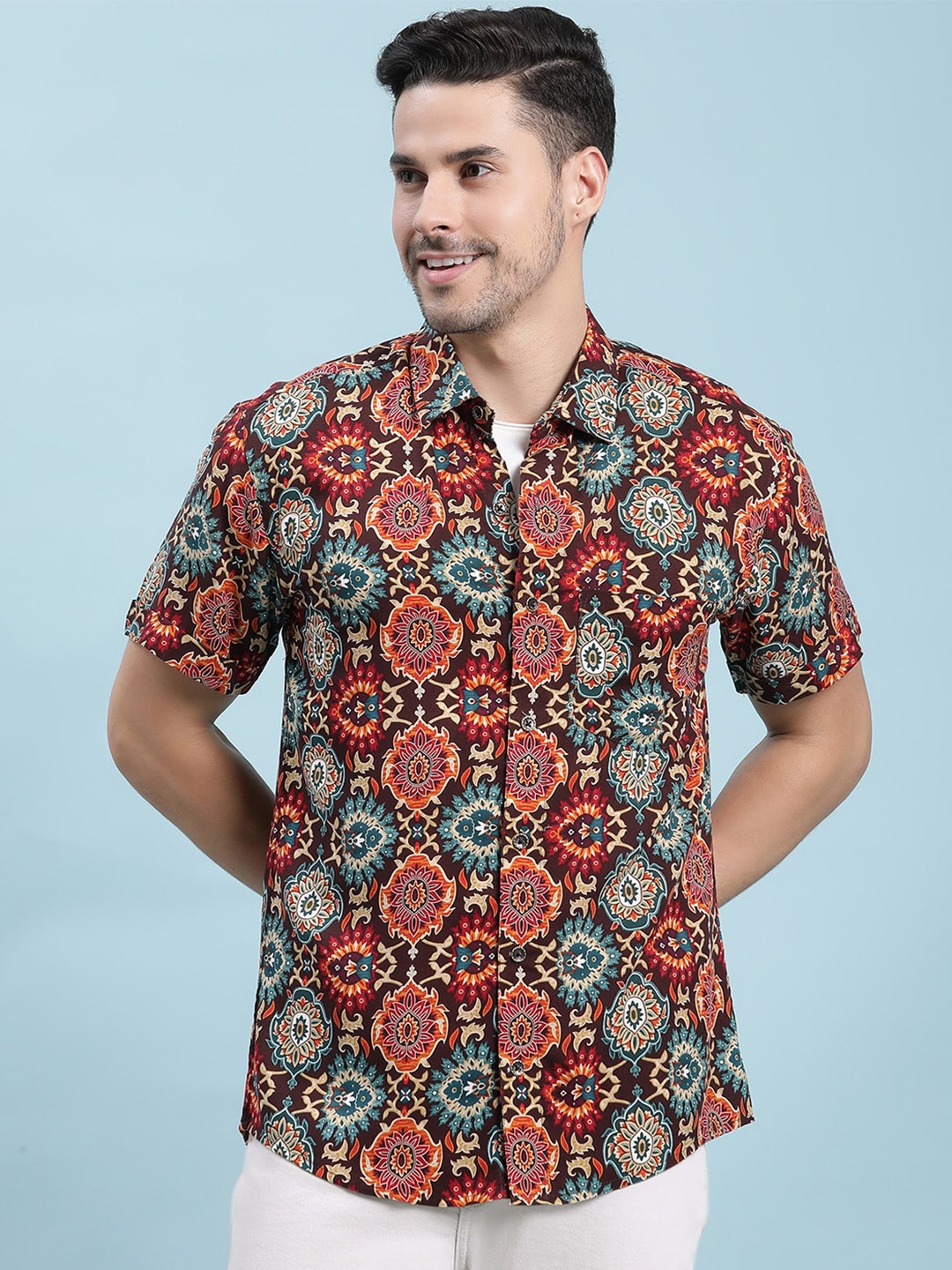 

Stuffie Land Ethnic Motifs Printed Opaque Cotton Casual Shirt, Maroon