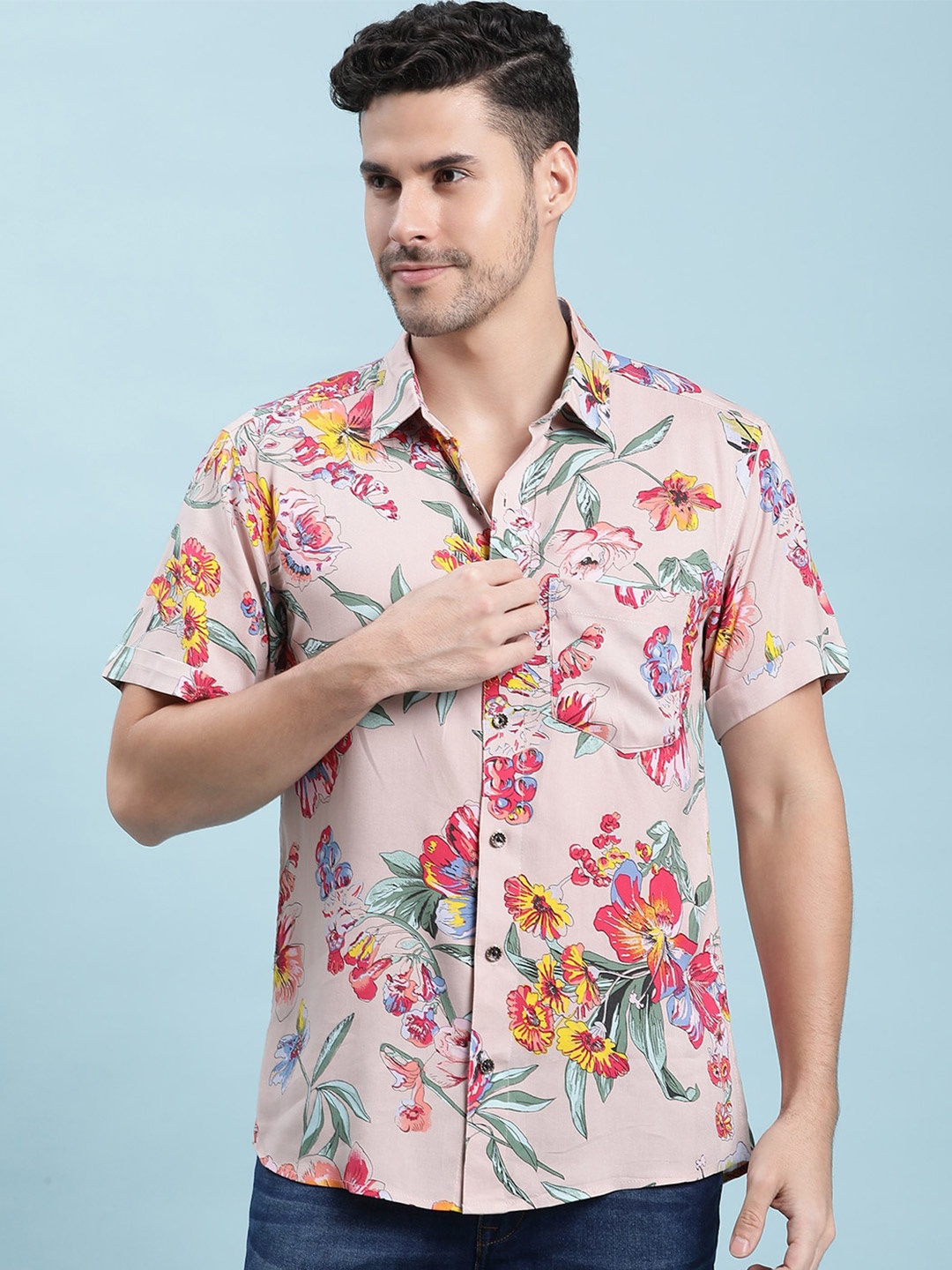 

Stuffie Land Floral Printed Cotton Casual Shirt, Pink