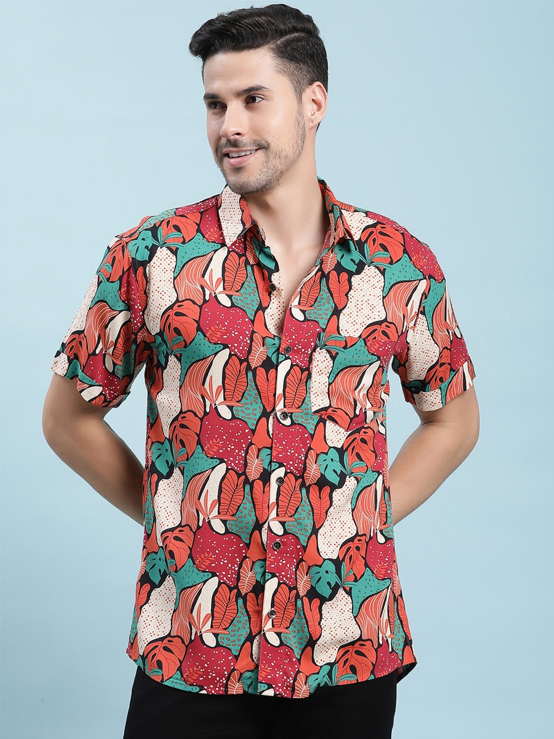 

Stuffie Land Tropical Printed Cotton Casual Shirt, Red