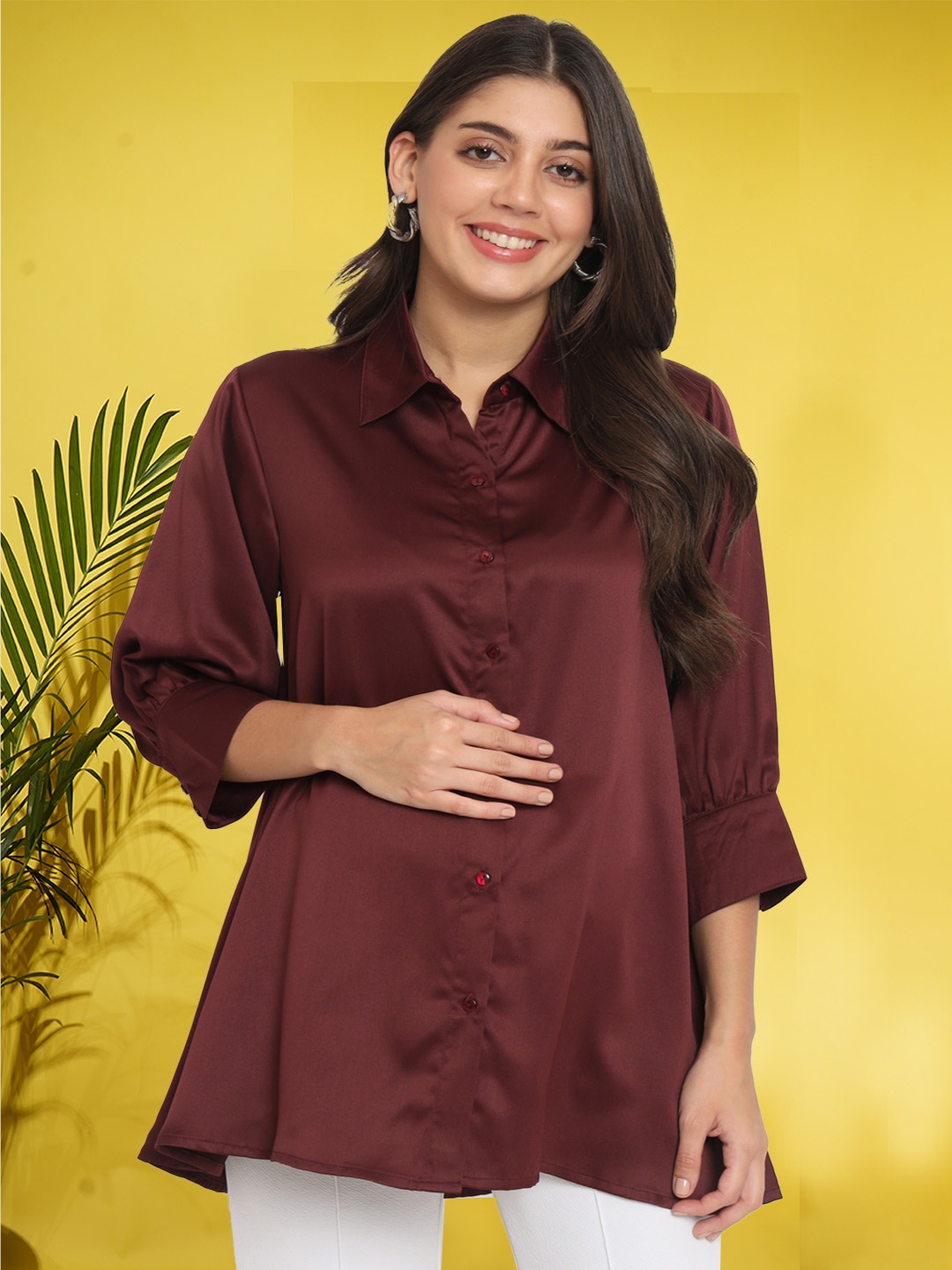 

angloindu Spread Collar Opaque Maternity Shirt, Burgundy