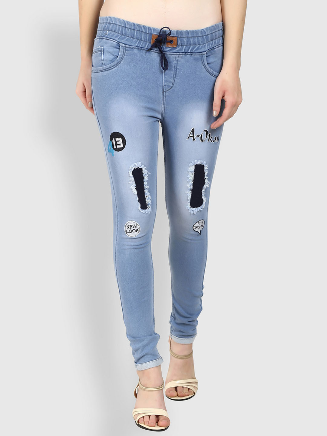 

A-Okay Women Slim Fit High-Rise Mildly Distressed Heavy Fade Stretchable Jeans, Turquoise blue