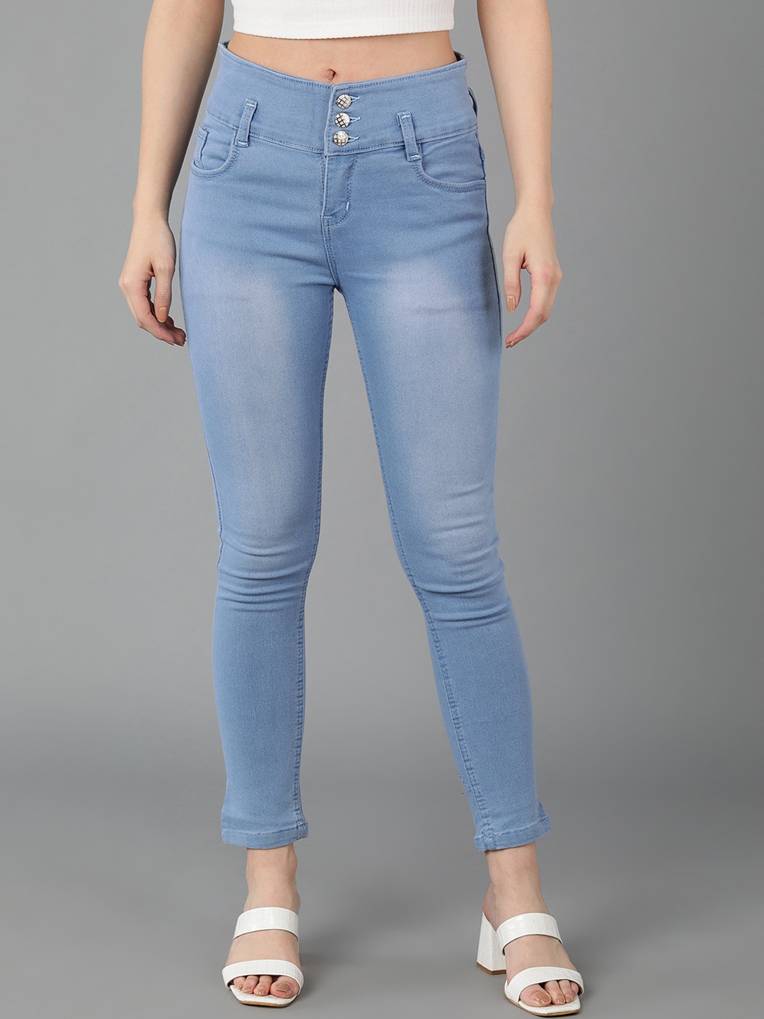 

A-Okay Women Slim Fit High-Rise Light Fade Stretchable Jeans, Blue