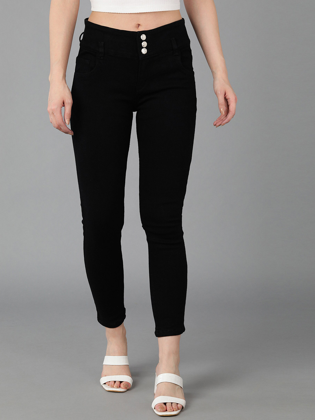 

A-Okay Women Slim Fit High-Rise Clean Look Stretchable Jeans, Black