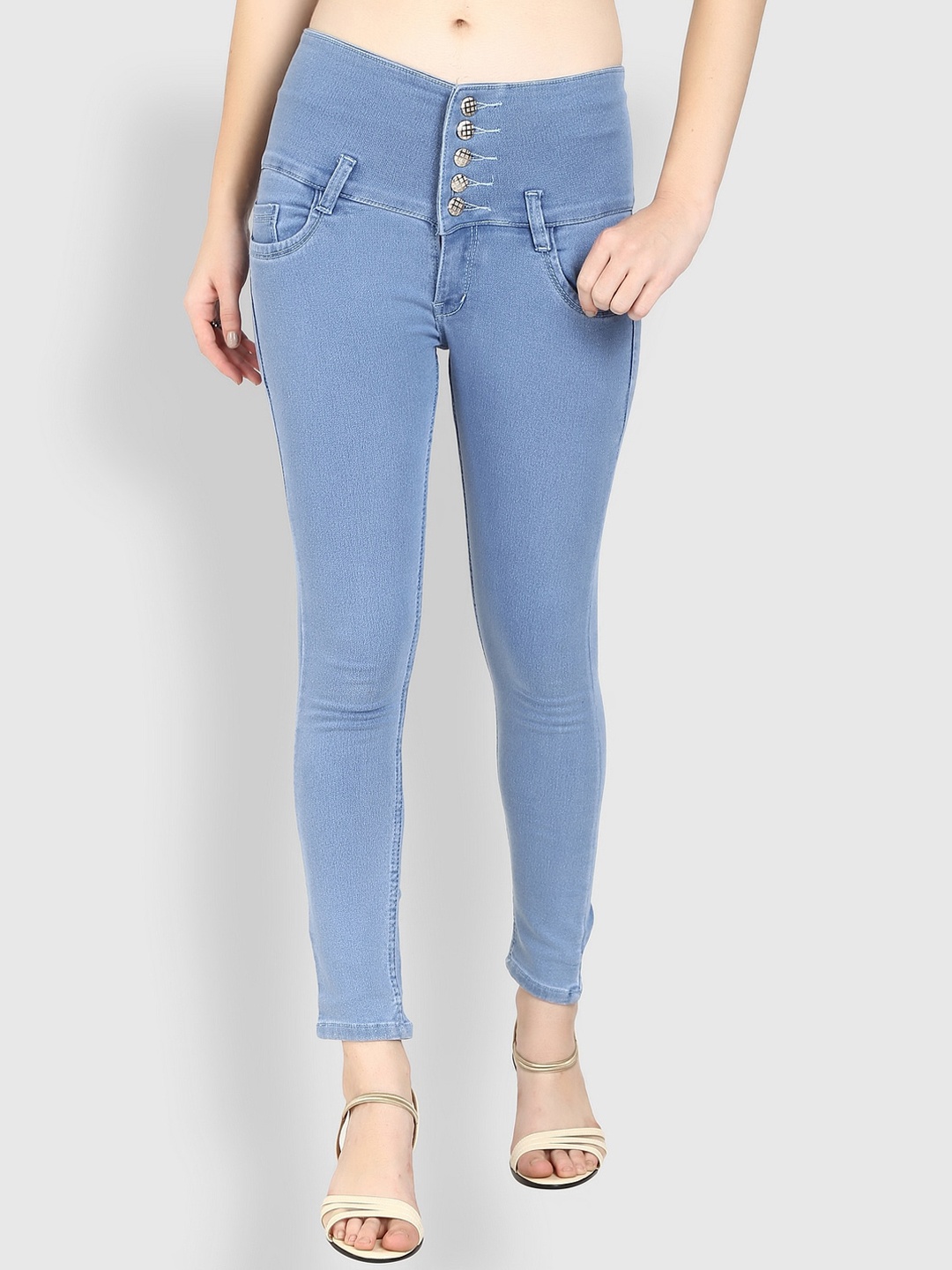 

A-Okay Women Slim Fit High-Rise Stretchable Jeans, Turquoise blue