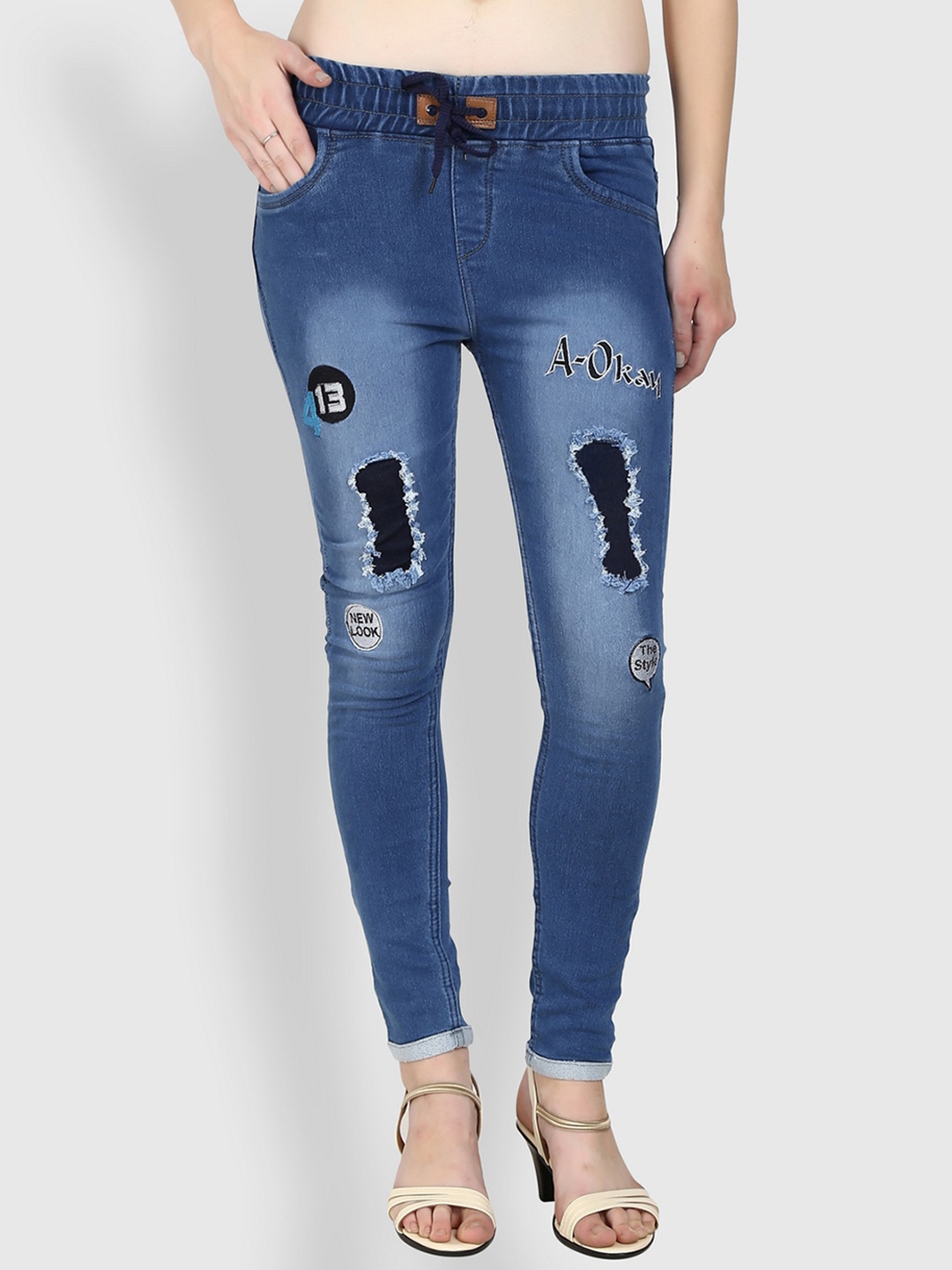 

A-Okay Women Slim Fit High-Rise Mildly Distressed Light Fade Stretchable Jeans, Blue