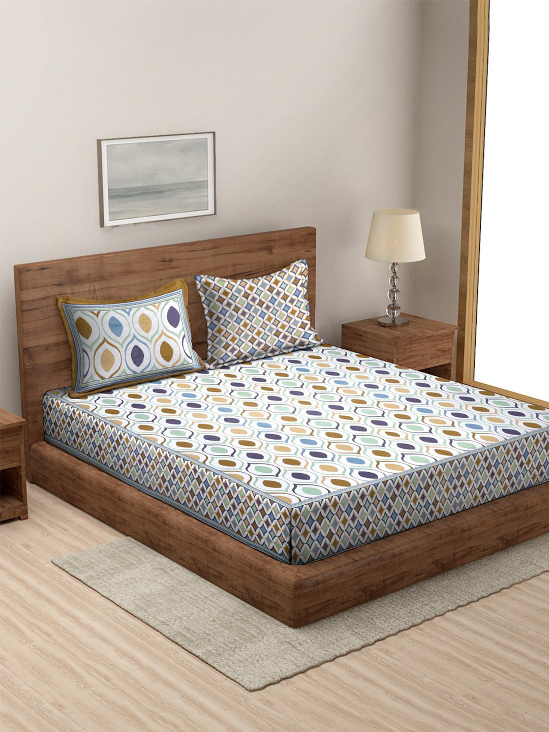 

Sangria White & Brown Abstract Cotton 180 TC King Bedsheet With 2 Pillow Covers