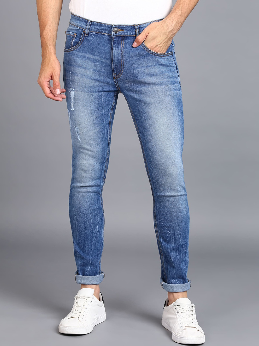 

Urbano Fashion Men Skinny Fit Comfort Distressed Heavy Fade Stretchable Jeans, Blue