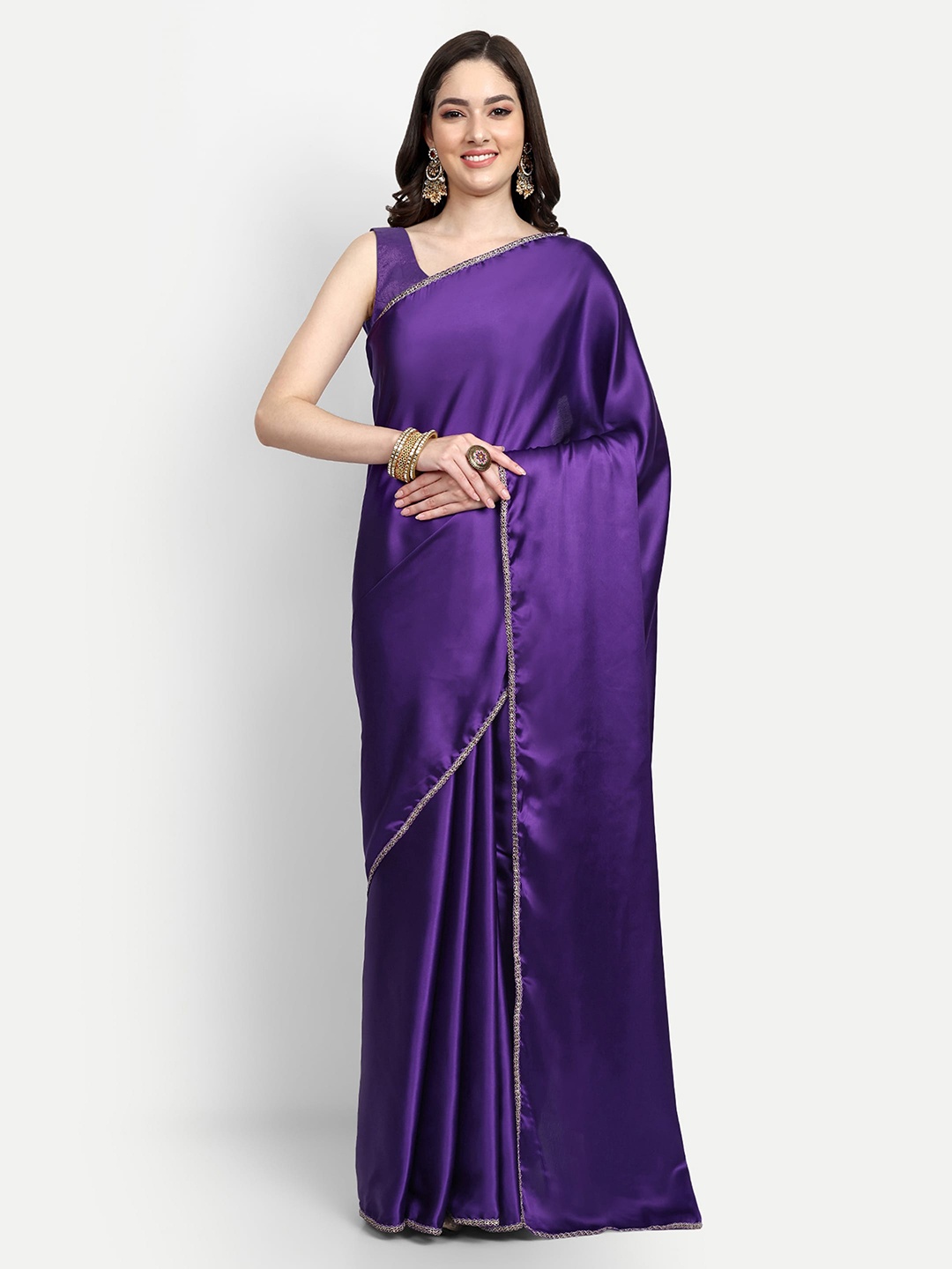 

LTS Label Tripti Saxena Embroidered Border Satin Saree, Purple