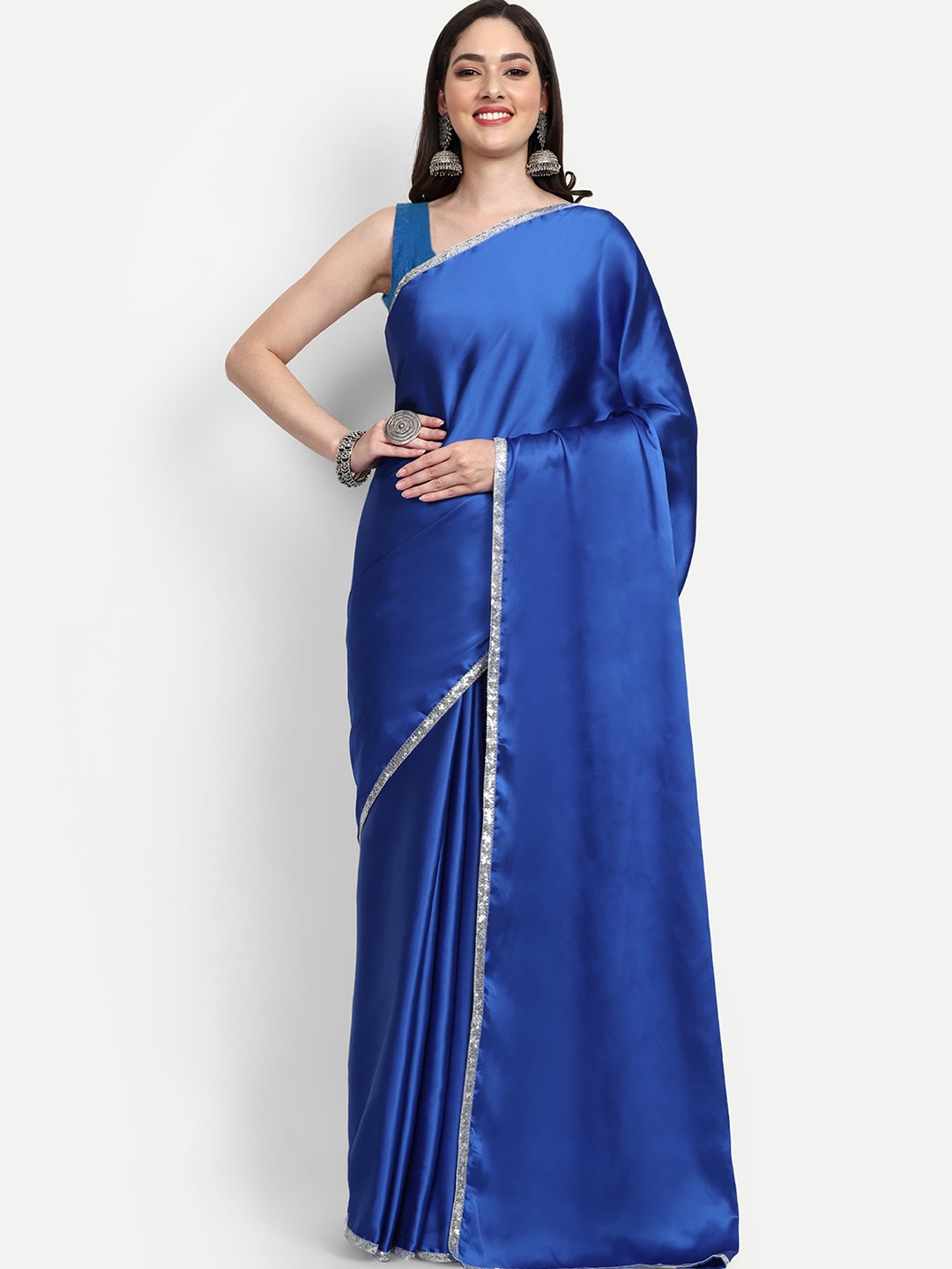 

LTS Label Tripti Saxena Sequinned Border Satin Saree, Blue