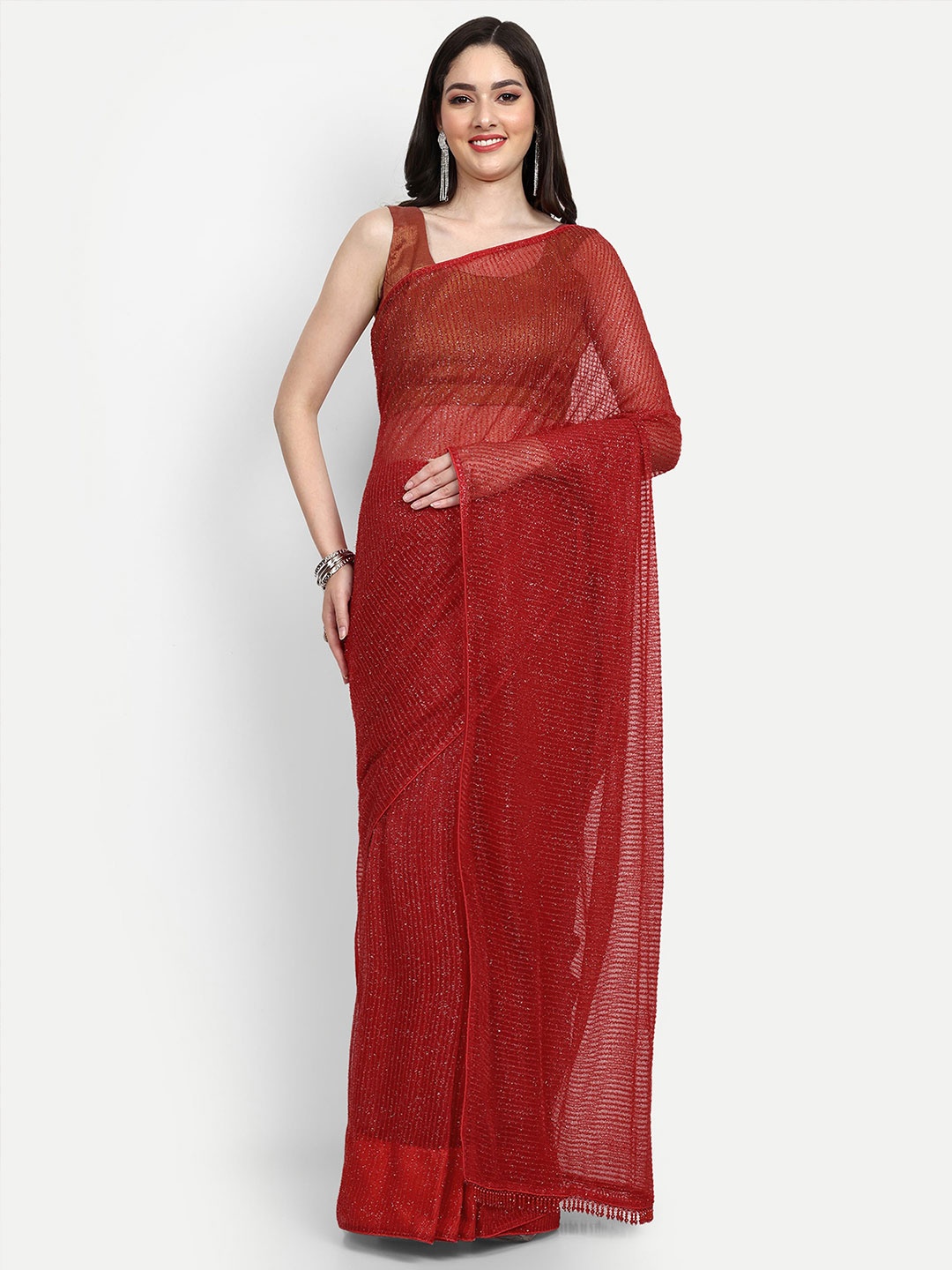 

LTS Label Tripti Saxena Embellished Saree, Red