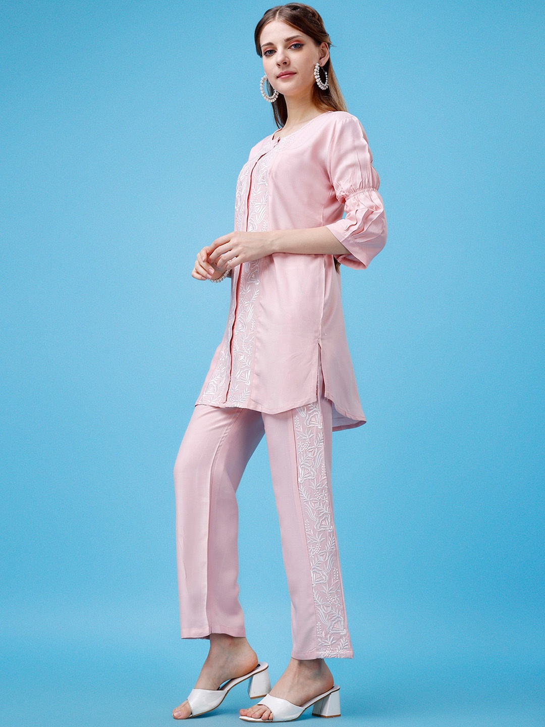 

KALINI Floral Embroidered Top With Trouser, Pink