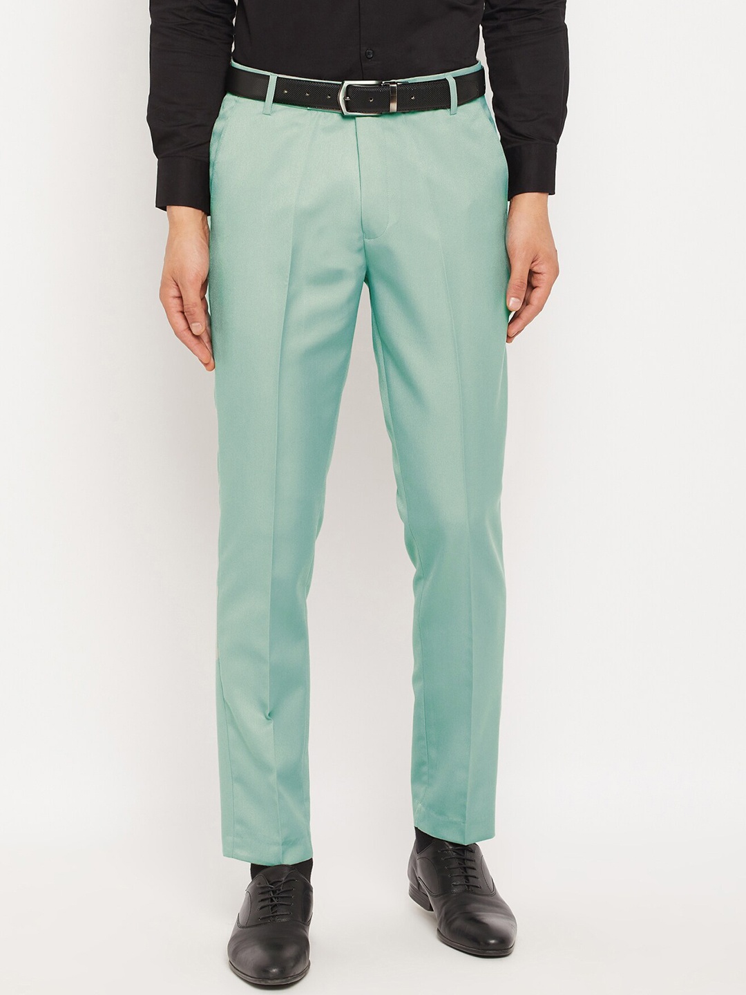 

VEI SASTRE Men Smart Slim Fit Formal Trousers, Green