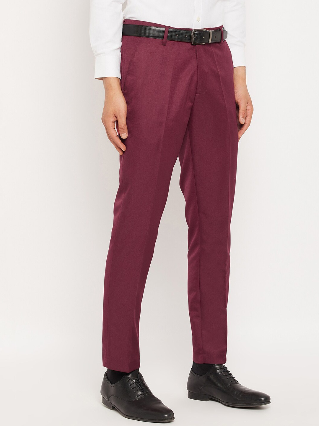 

VEI SASTRE Men Mid Rise Smart Slim Fit Plain Formal Trousers, Maroon