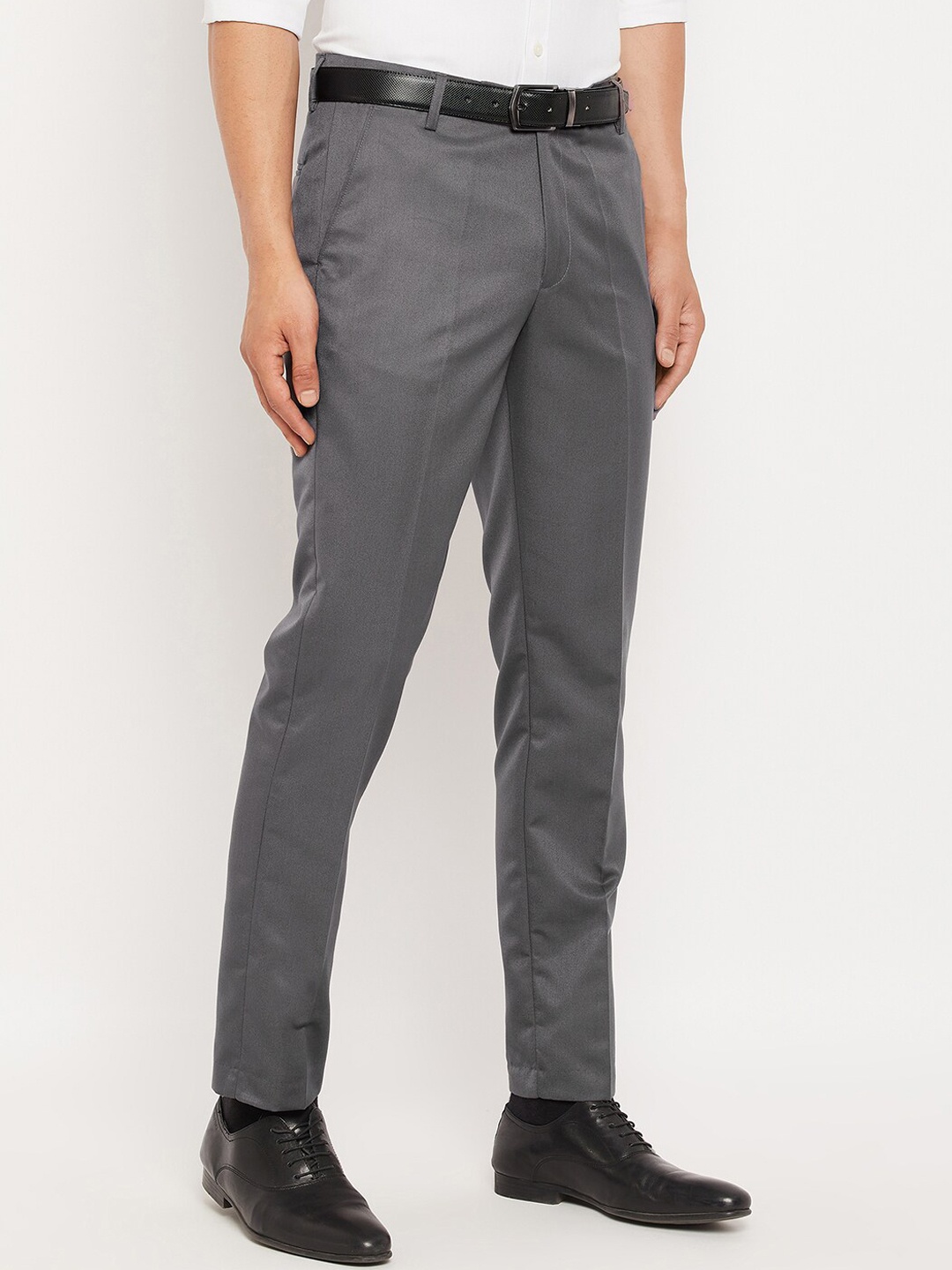 

VEI SASTRE Men Smart Slim Fit Mid-Rise Flat-Front Formal Trousers, Charcoal