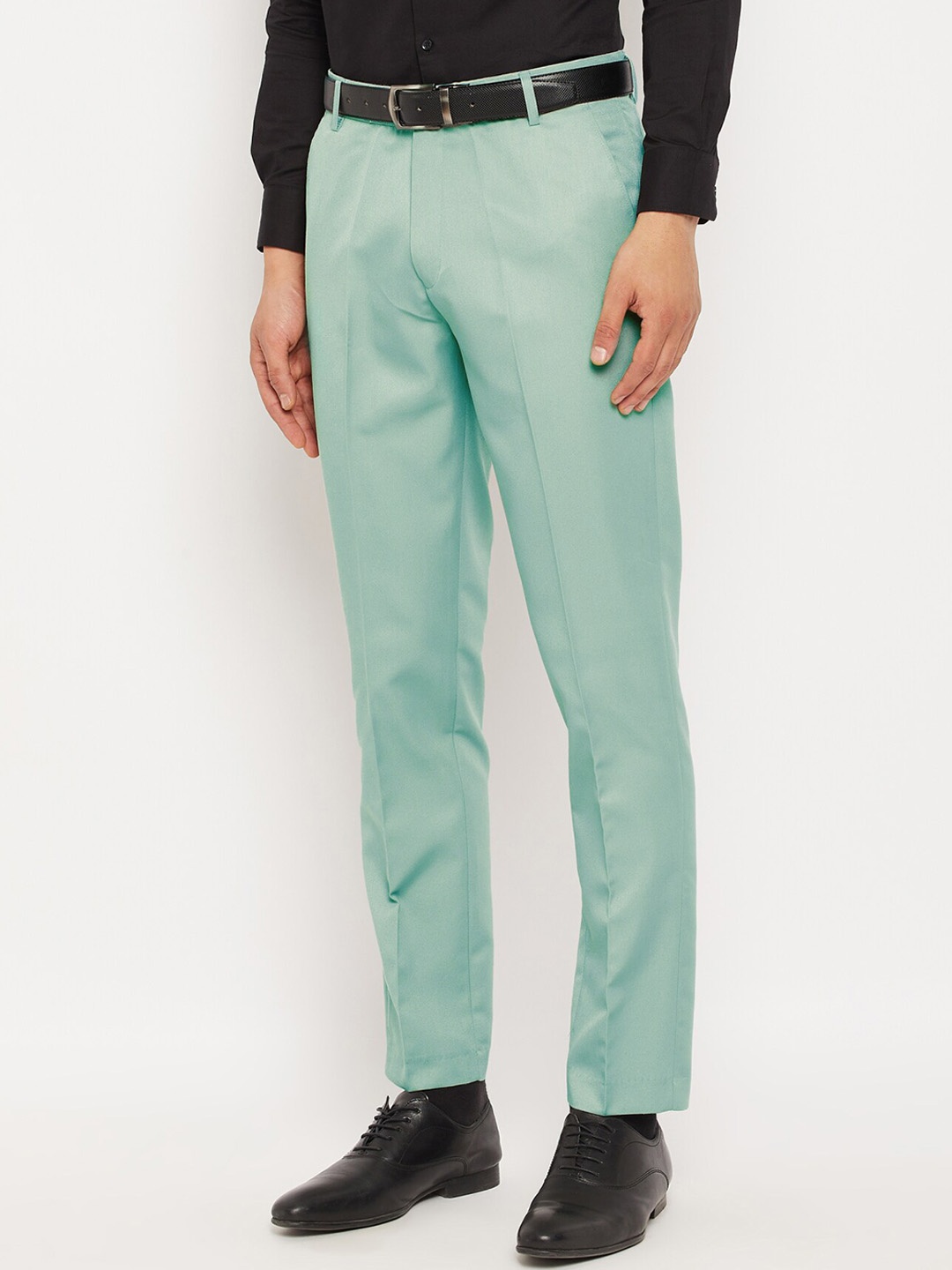 

VEI SASTRE Men Mid Rise Smart Slim Fit Plain Formal Trousers, Green