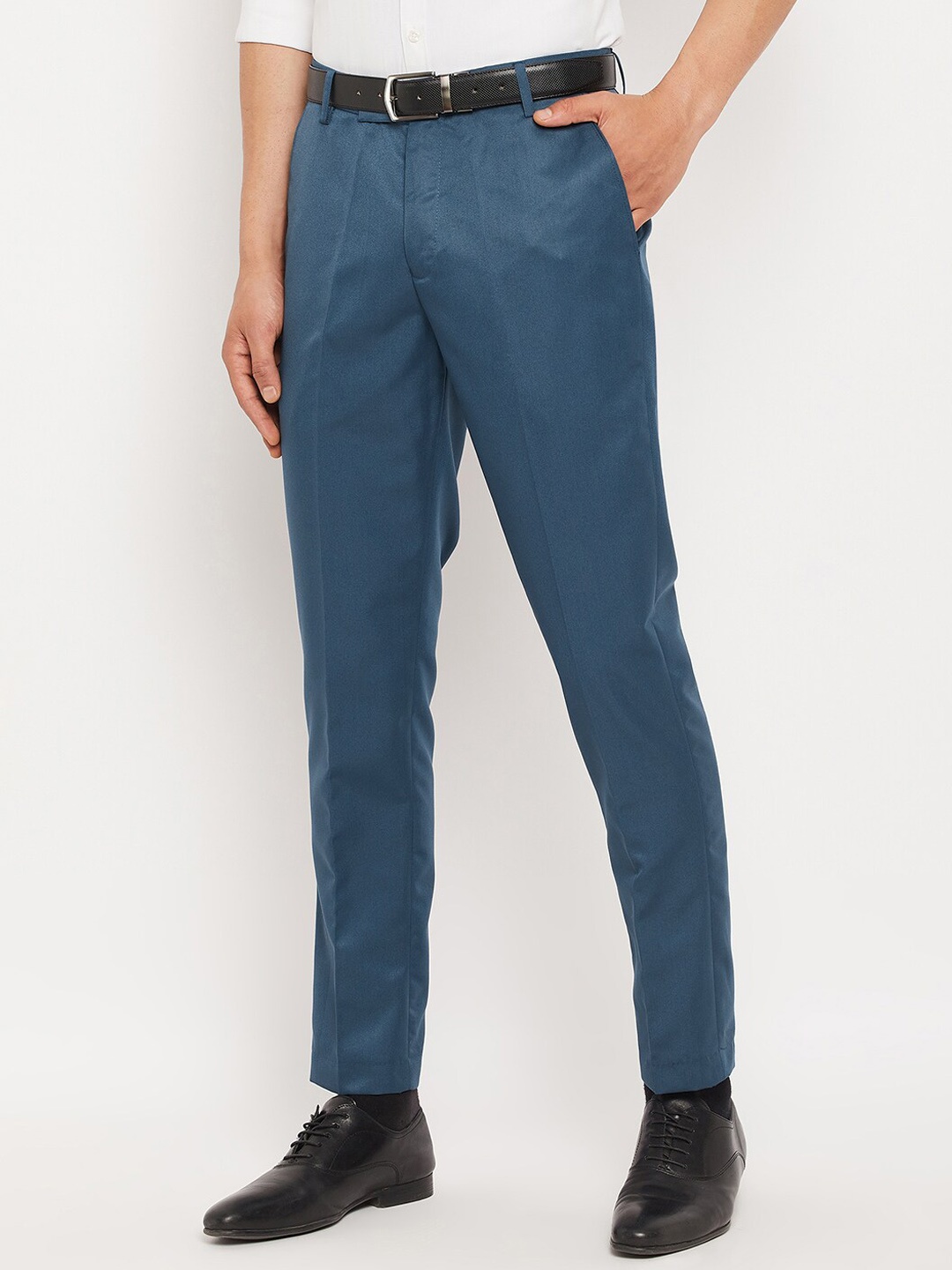 

VEI SASTRE Men Mid Rise Smart Slim Fit Plain Formal Trousers, Blue