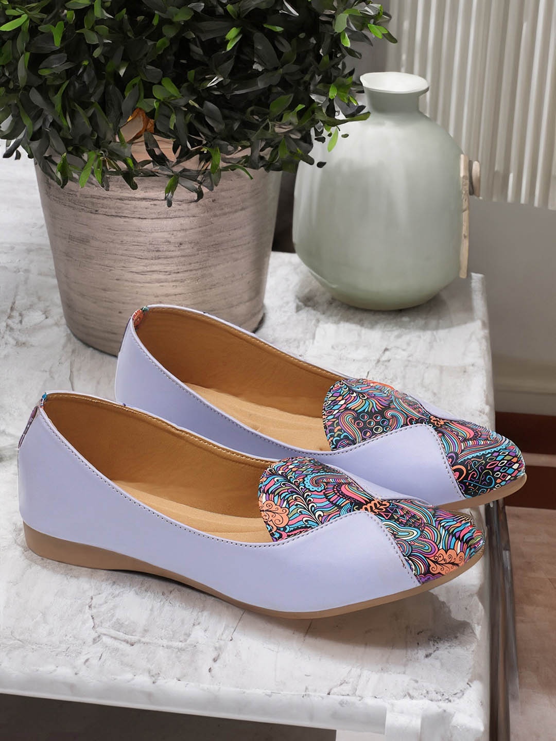

CLOSHO Printed Pointed Toe Ballerinas, Lavender