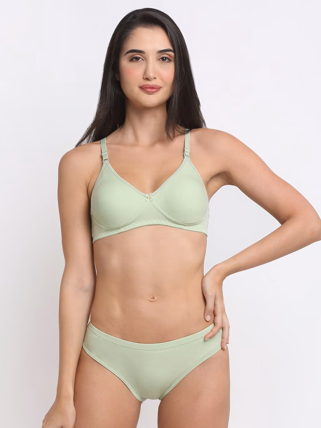 

ACCEZORY Lightly Padded Cotton Lingerie Set, Green