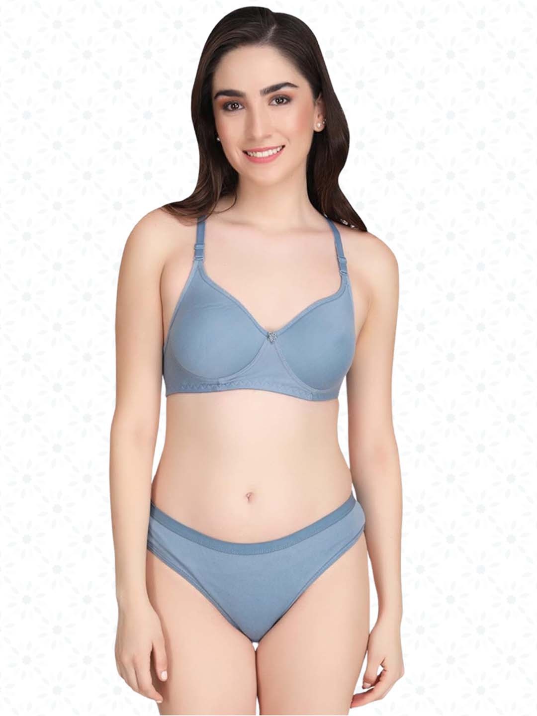 

ACCEZORY Lightly Padded Cotton Lingerie Set, Blue