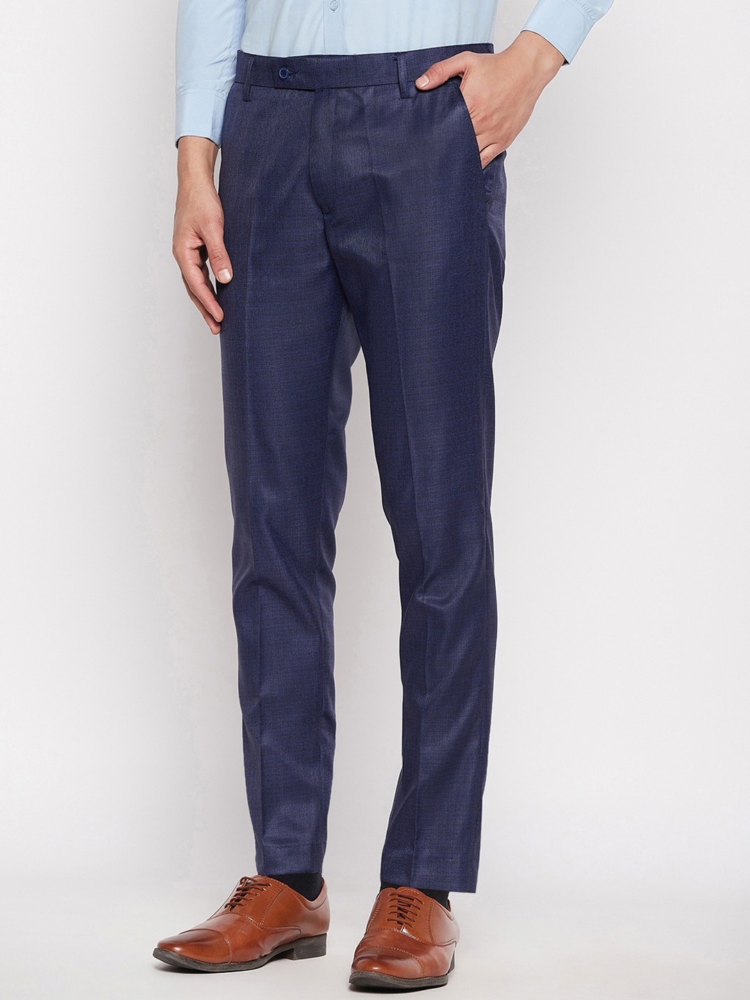 

VEI SASTRE Men Mid Rise Smart Slim Fit Plain Formal Trousers, Blue