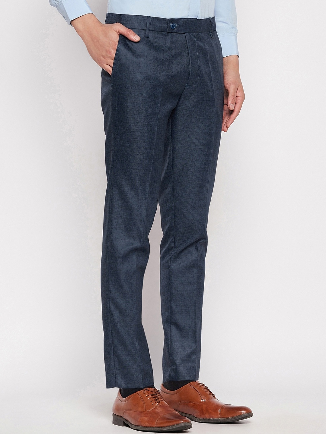

VEI SASTRE Men Smart Slim Fit Mid-Rise Formal Trousers, Blue