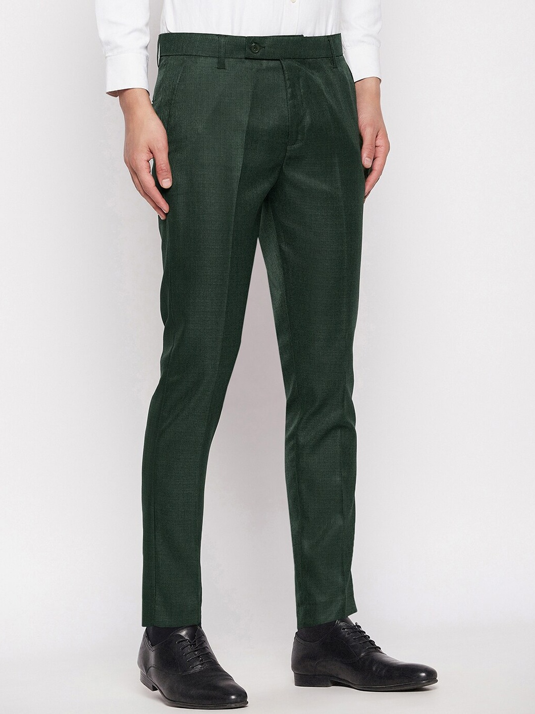 

VEI SASTRE Men Smart Slim Fit Mid-Rise Formal Trousers, Olive