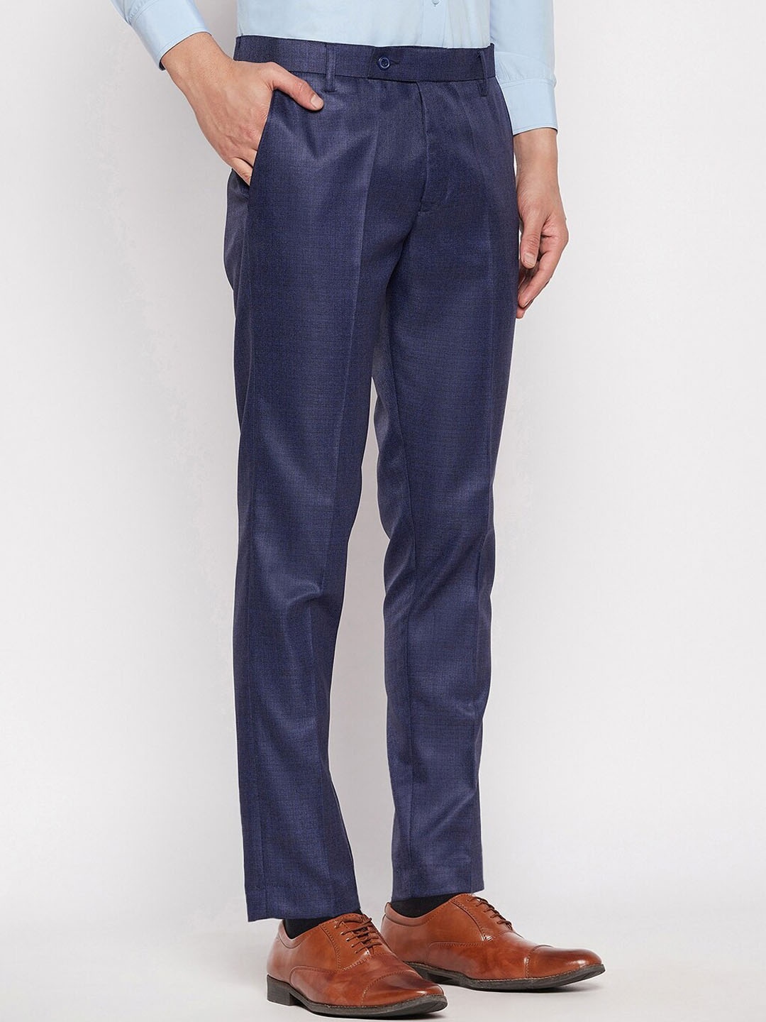 

VEI SASTRE Men Mid-Rise Smart Slim Fit Formal Trousers, Blue