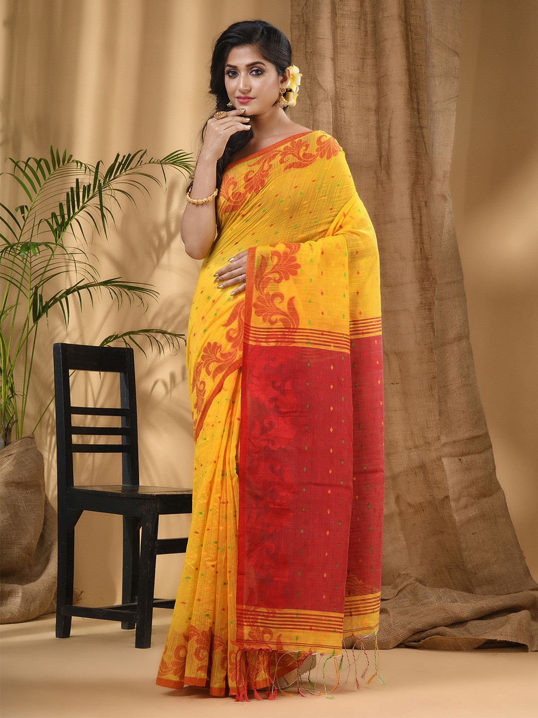 

DESH BIDESH Ethnic Motifs Woven Design Khadi Saree, Yellow