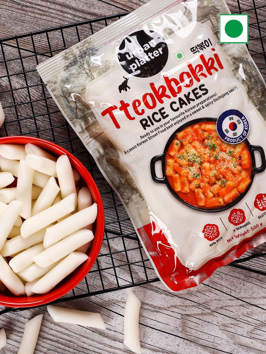 

URBAN PLATTER Classic Korean Tteokbokki Rice Cakes 500 gms, White