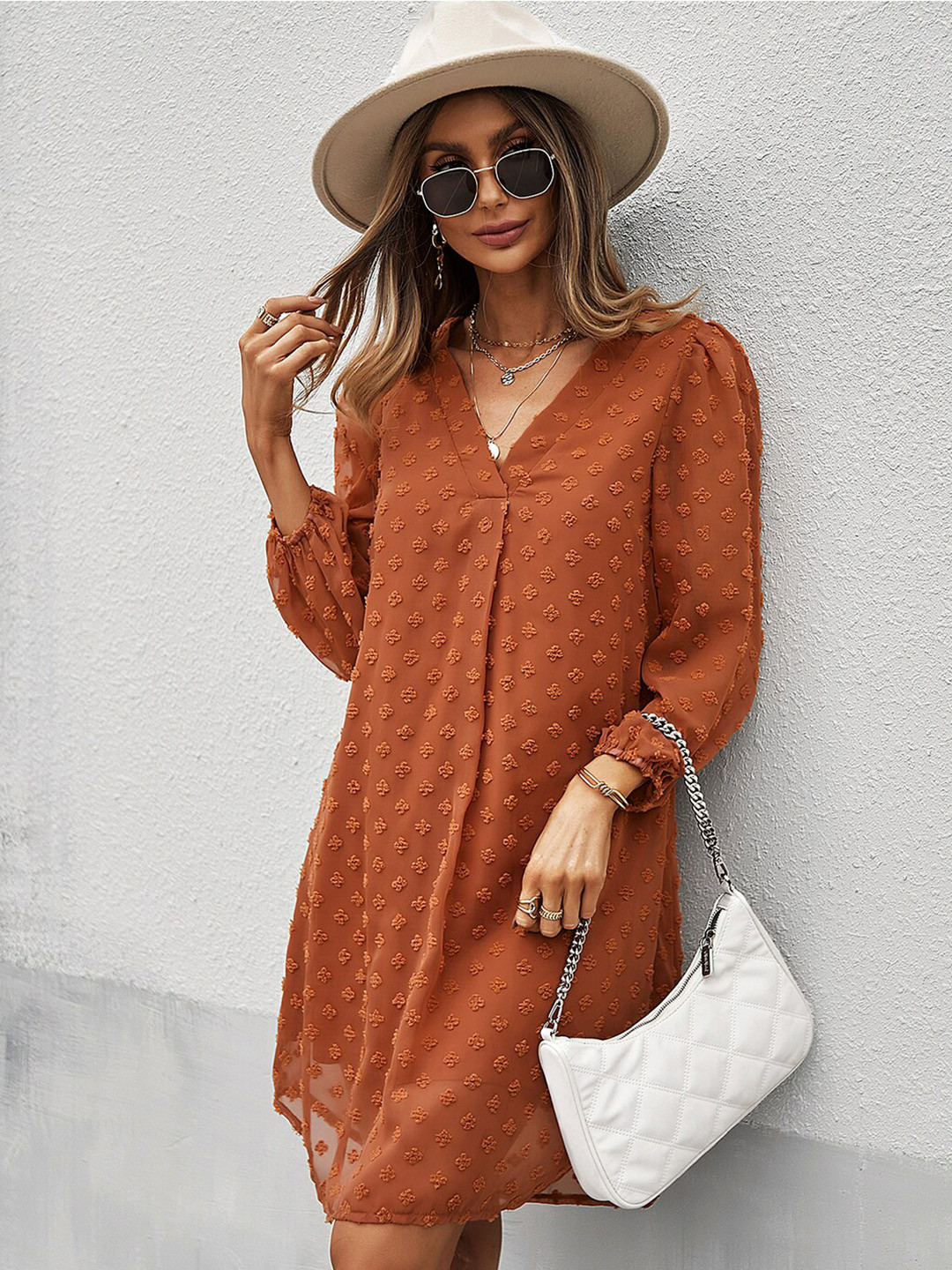 

StyleCast Brown Self Design A-Line Dress