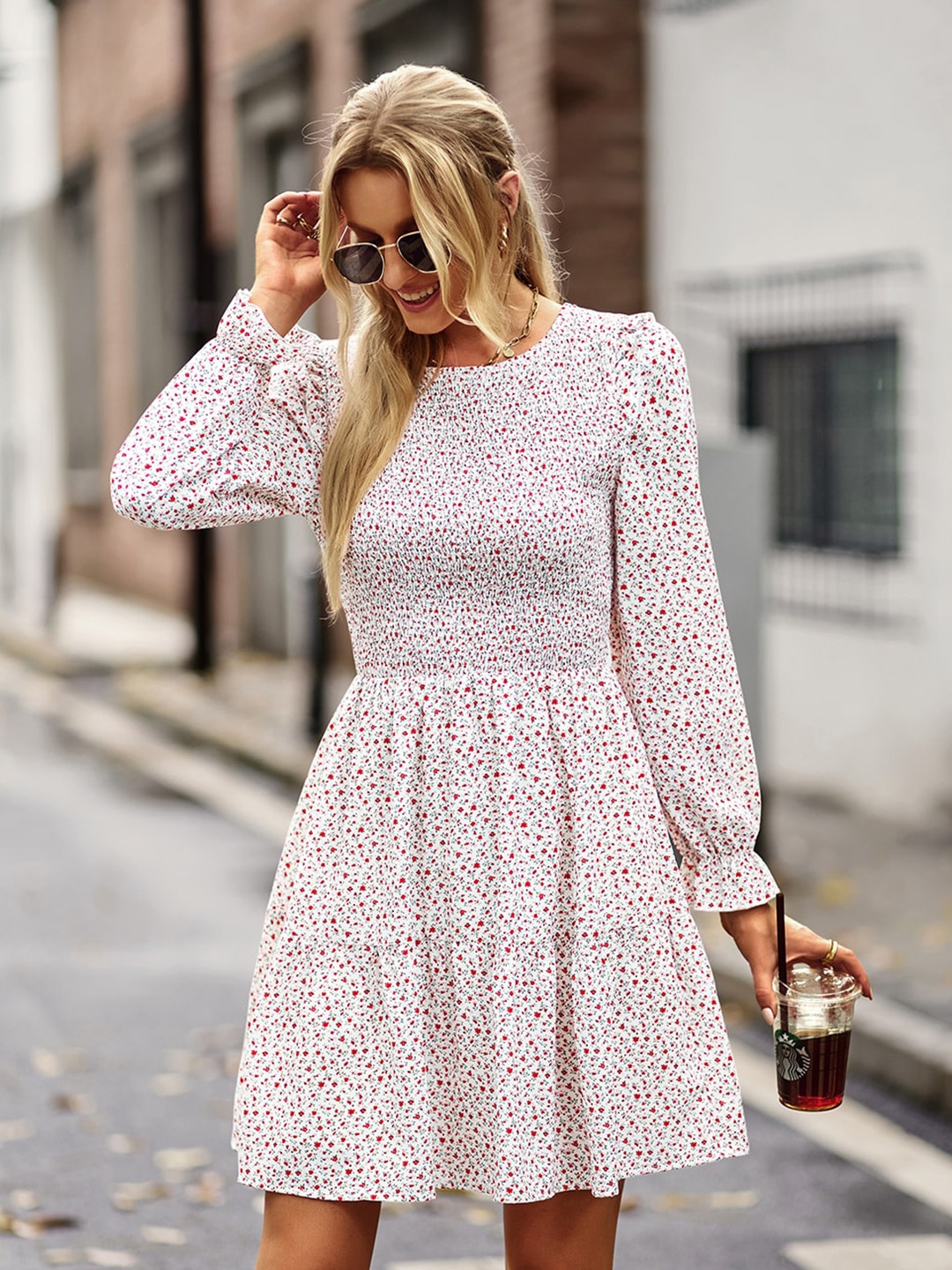 

StyleCast White Floral Printed Fit & Flare Dress