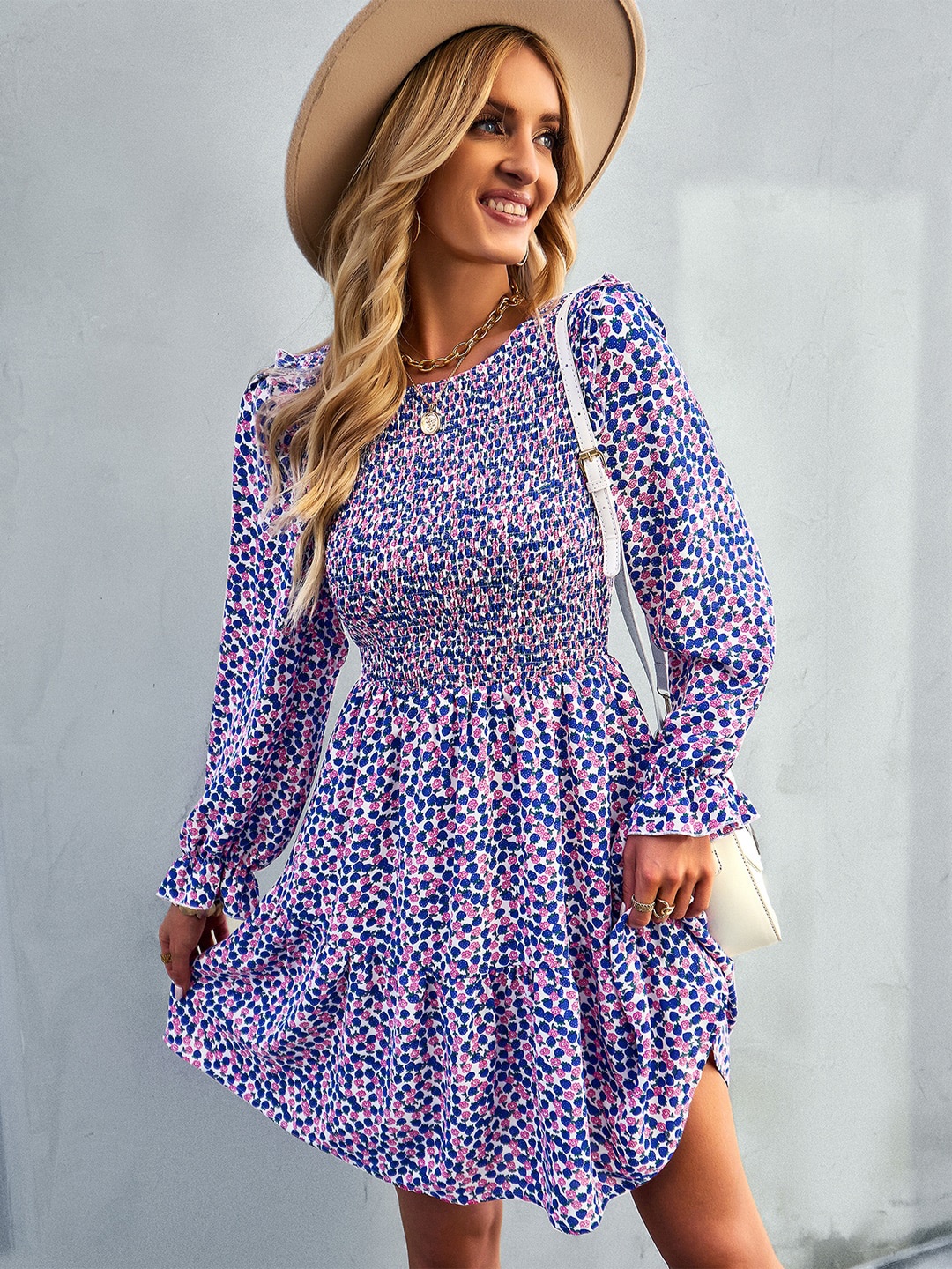 

StyleCast Floral Printed Bell Sleeves Fit & Flare Dress, Blue