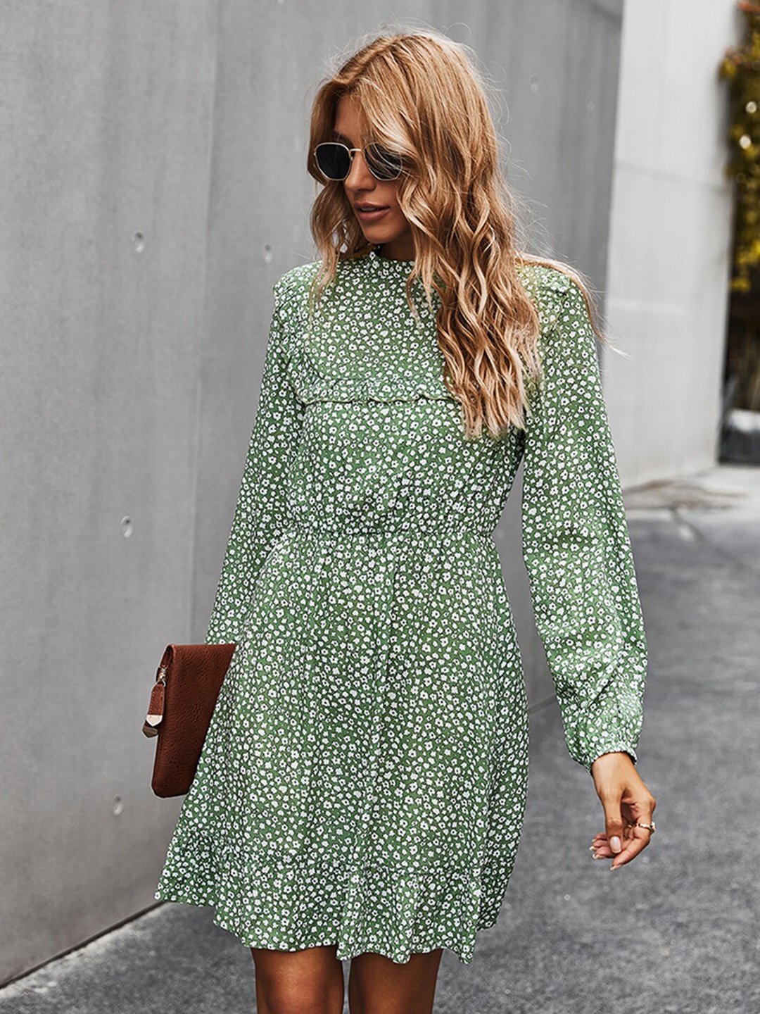 

StyleCast Floral Printed High Neck Fit & Flare Dress, Green