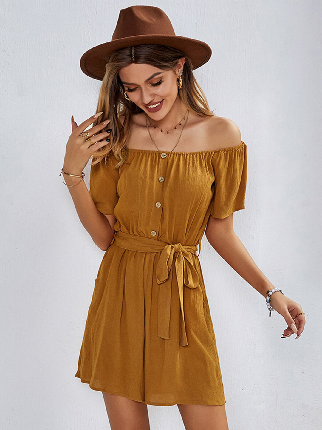 

StyleCast Brown Off-Shoulder Fit & Flare Dress