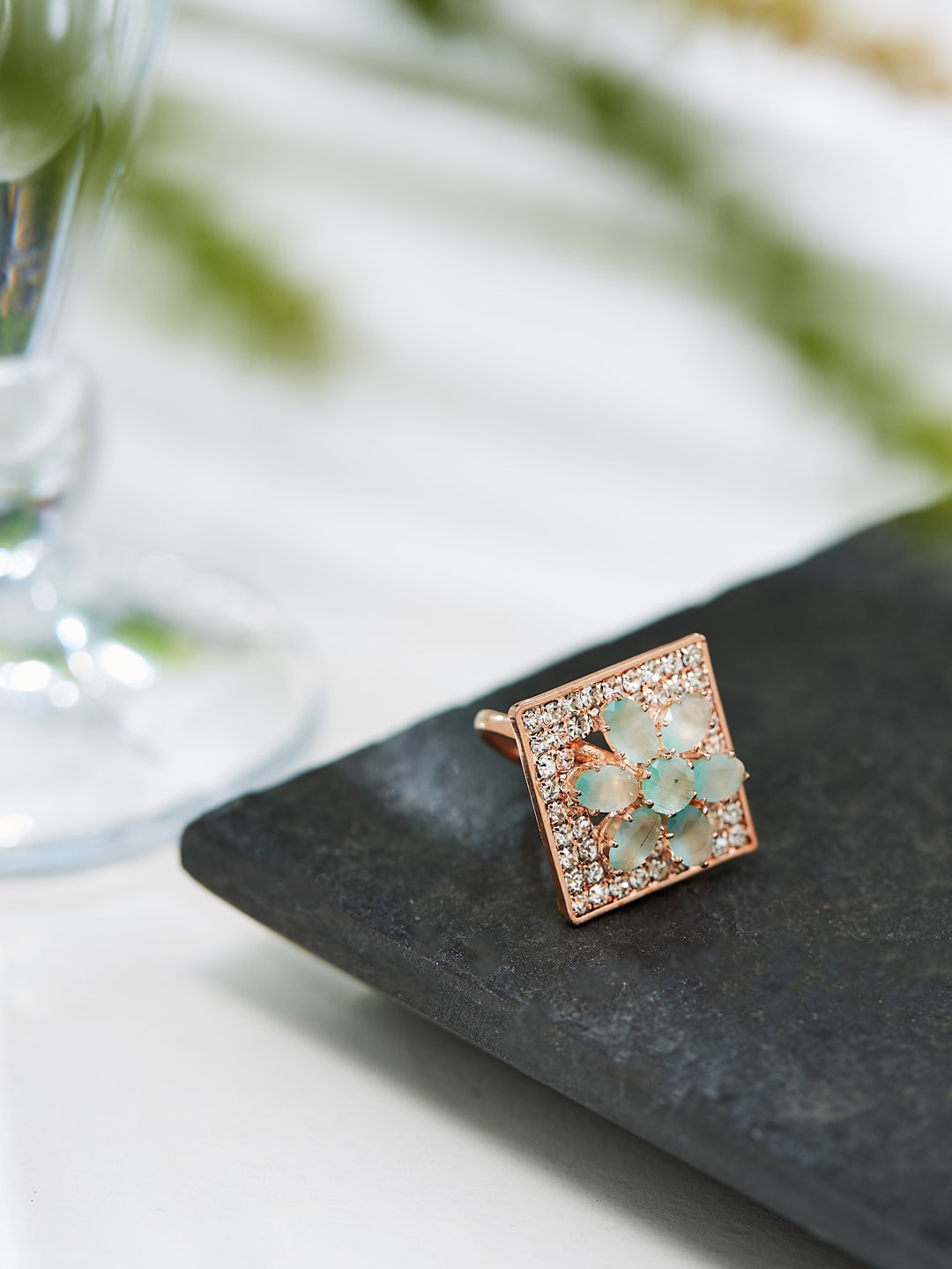 

ATIBELLE Rose Gold Plated CZ-studded Finger Ring