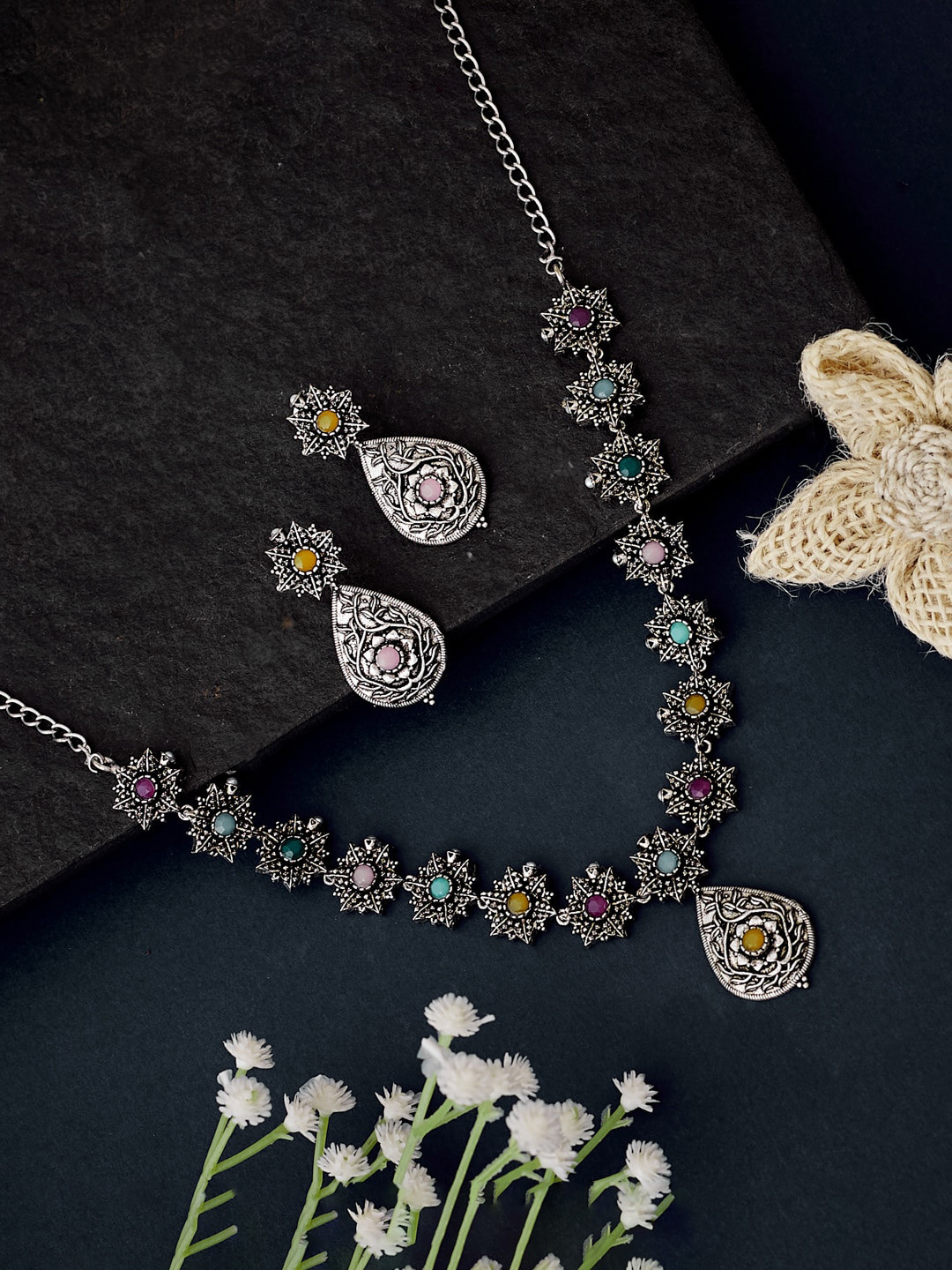 

ATIBELLE Silver-Plated Germen Silver Necklace and Earrings