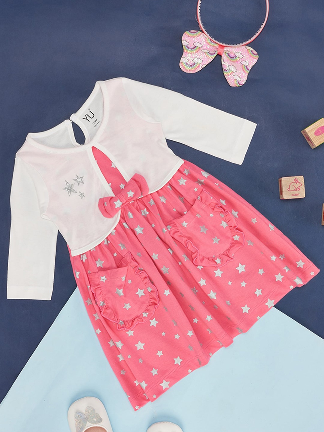 

YU by Pantaloons Girls Geometric Printed Cotton A-Line Dress, Pink
