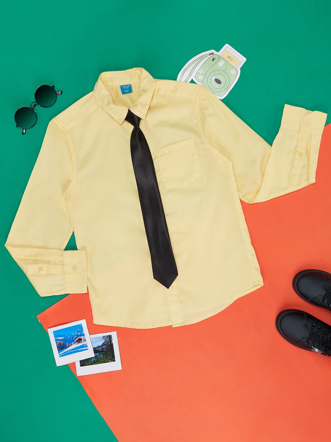 

YU by Pantaloons Boys Spread Collar Opaque Cotton Casual Shirt, Yellow