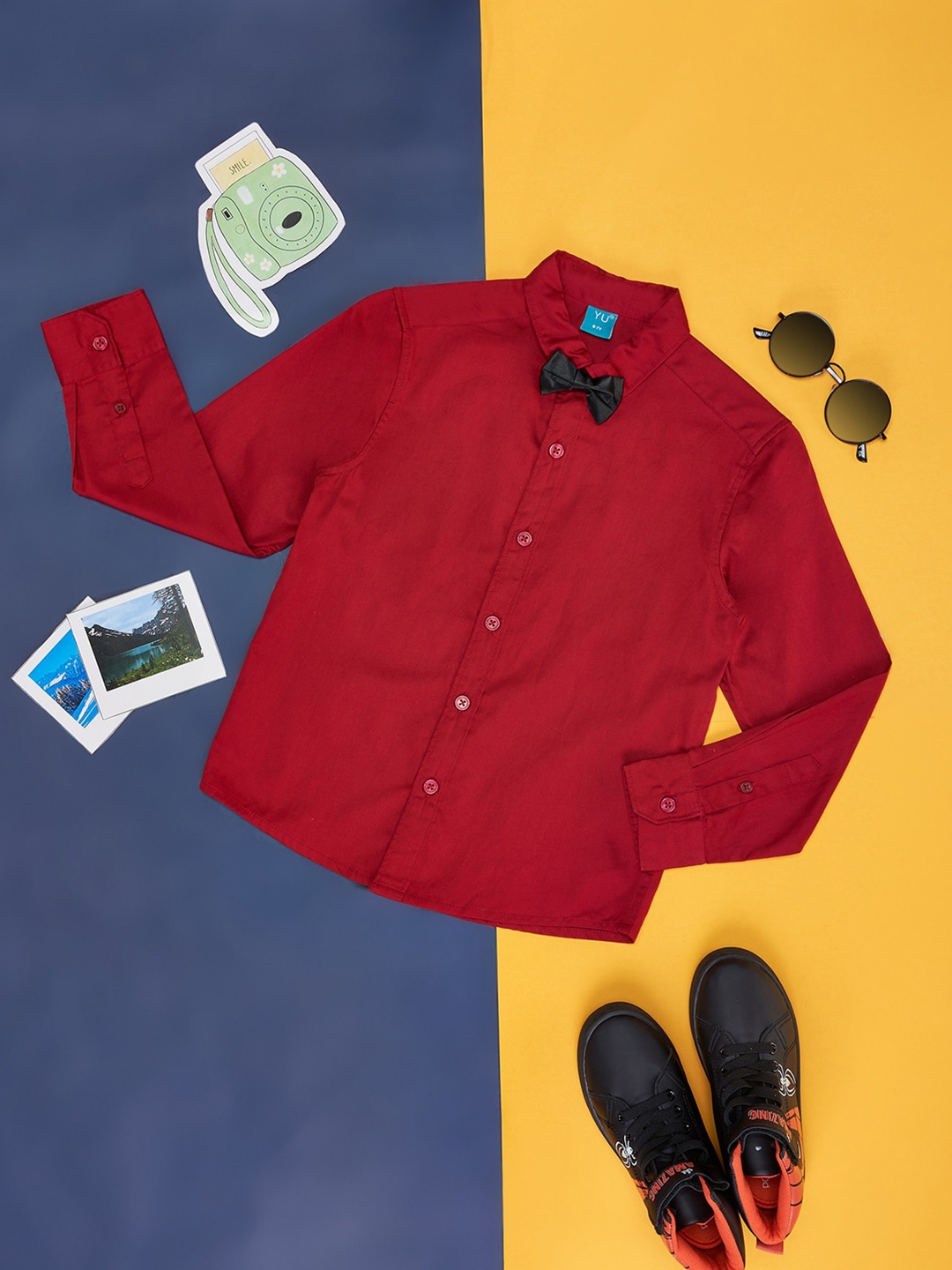 

YU by Pantaloons Boys Classic Cotton Casual Shirt With Bow, Red