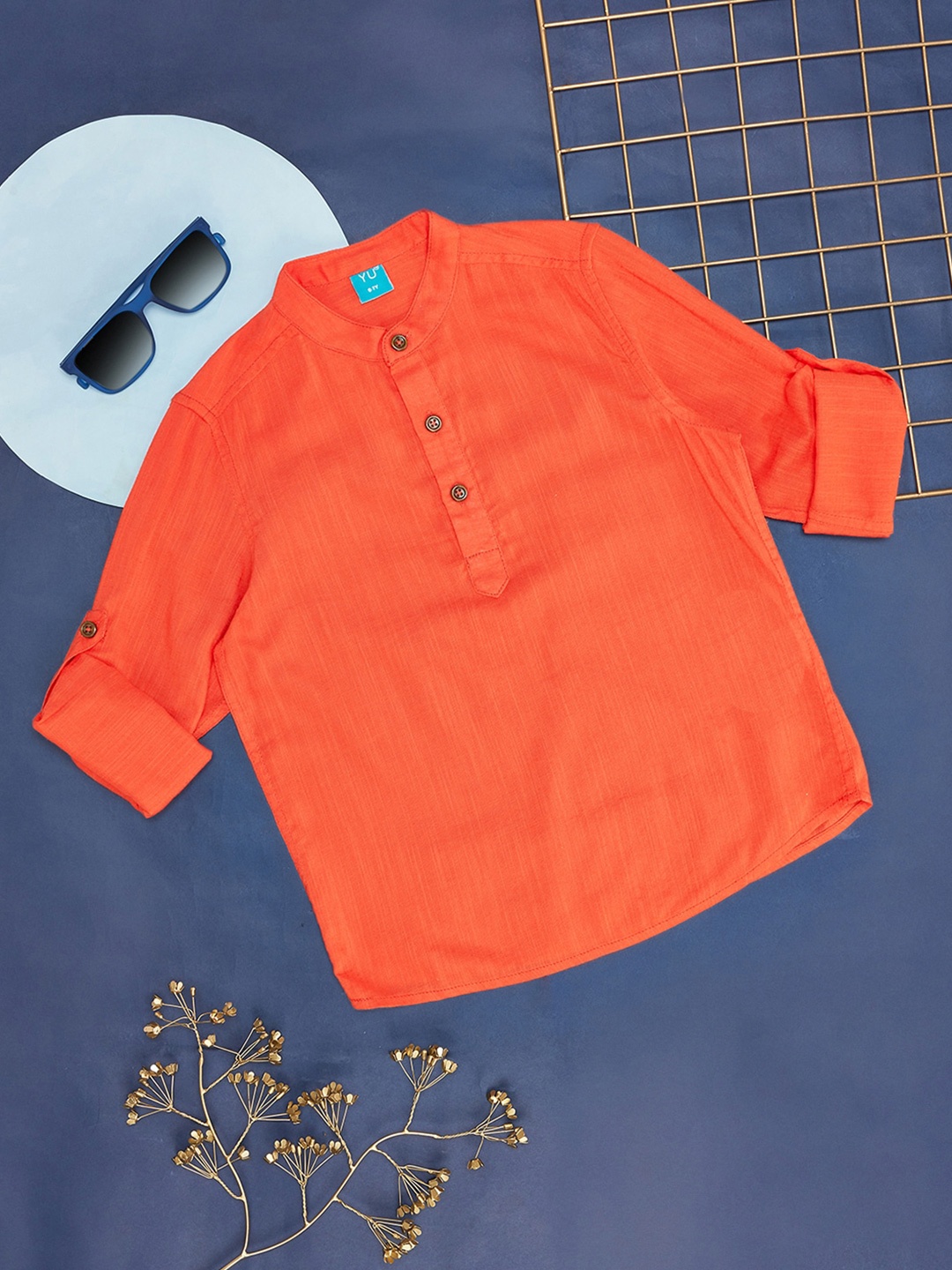 

YU by Pantaloons Boys Mandarin Collar Casual Shirt, Rust