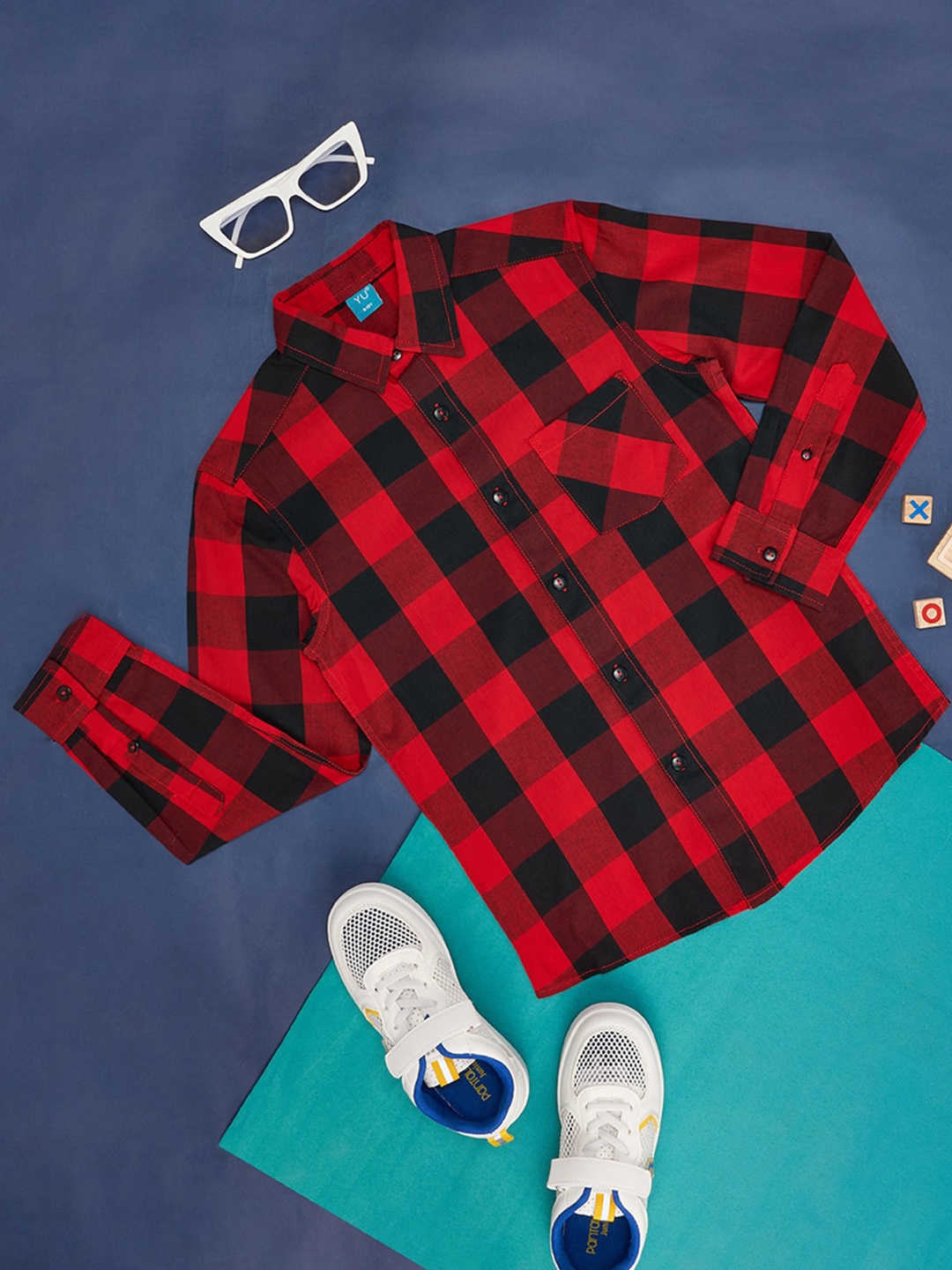 

YU by Pantaloons Boys Gingham Checks Checked Pure Cotton Casual Shirt, Red