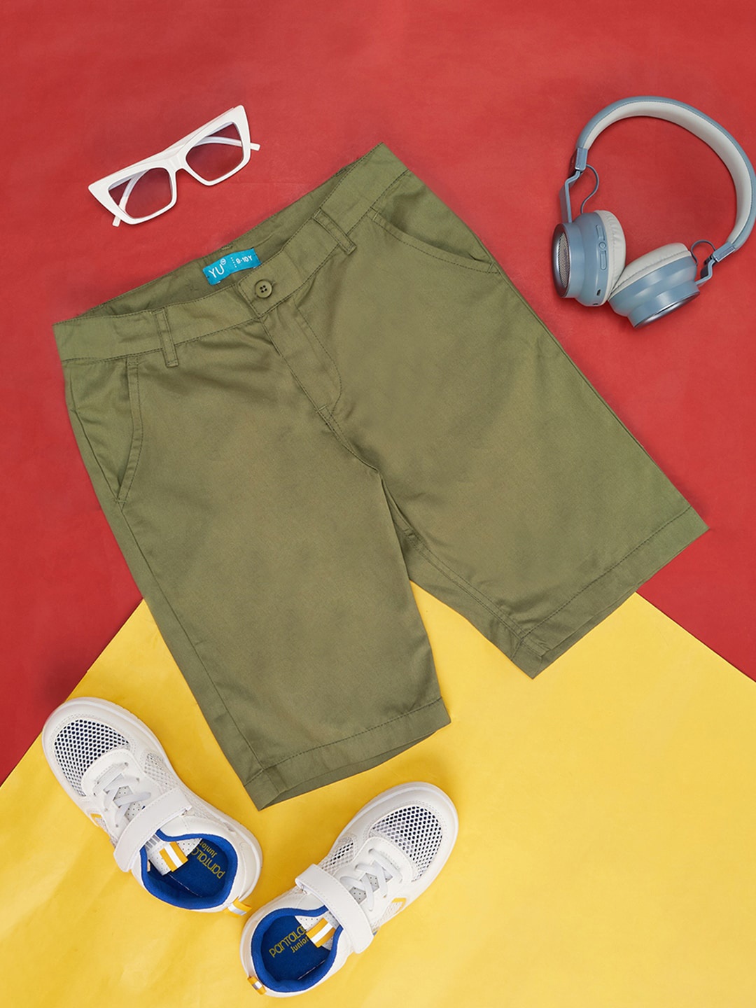 

YU by Pantaloons Boys Mid-Rise Pure Cotton Shorts, Olive
