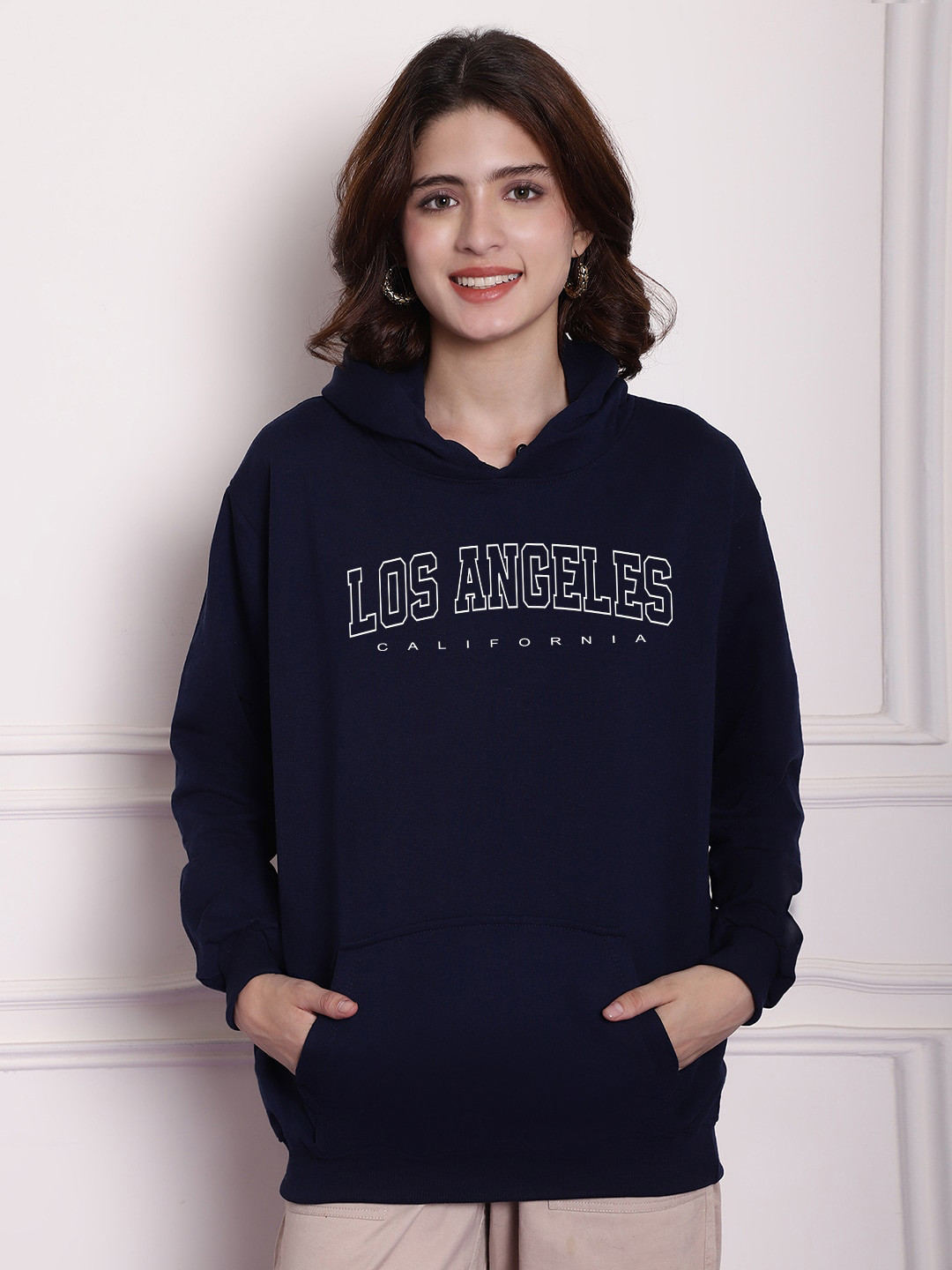 

Imsa Moda Typography Printed Hooded Sweatshirt, Navy blue