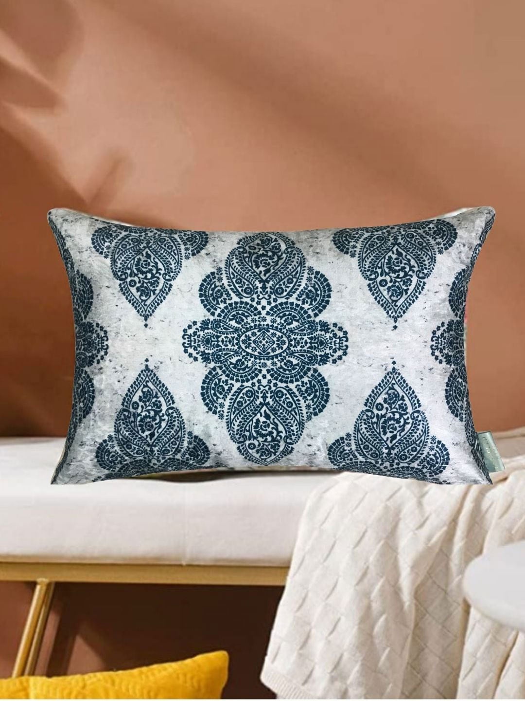 

Tasseled Home Grey & White Ethnic Motifs Rectangle Cushion Cover