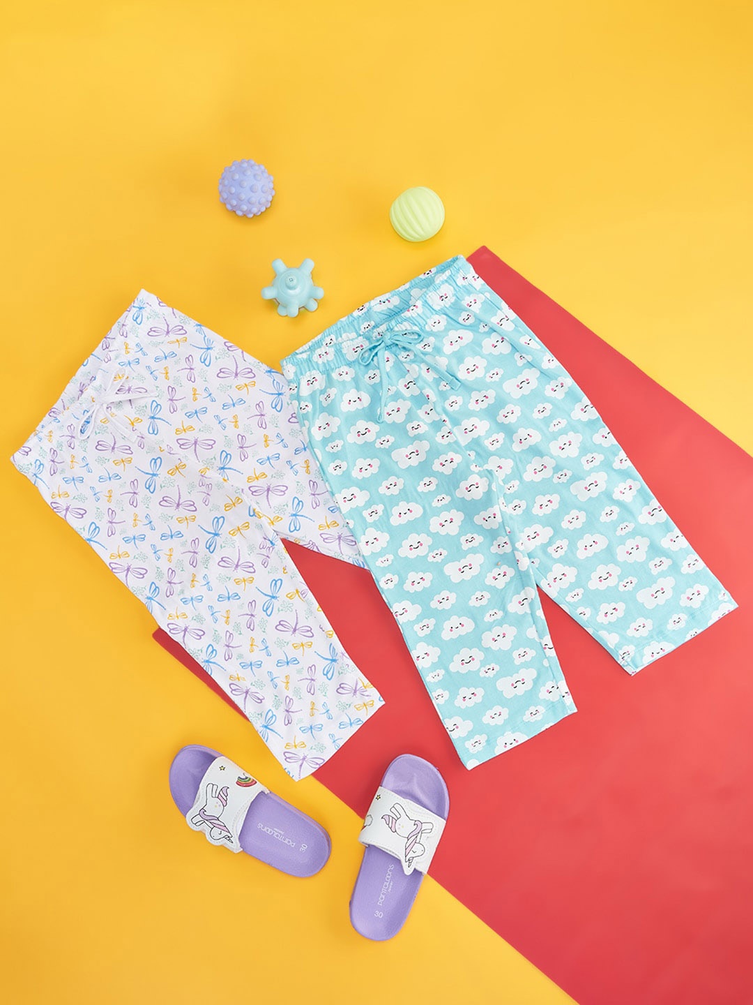 

YU by Pantaloons Girls Pack Of 2 Graphic Printed Pure Cotton Track Pants, Blue